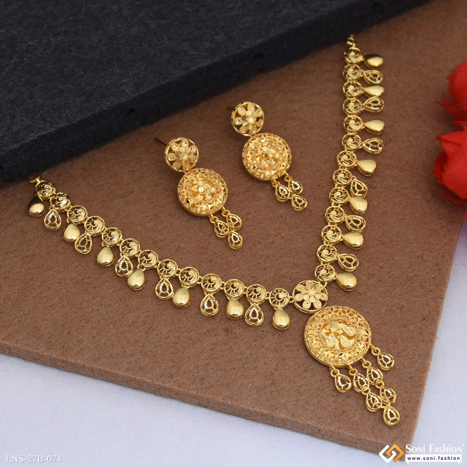 1 Gram Gold Plated Designer Necklace Set for Women - Style B074 - Image 4