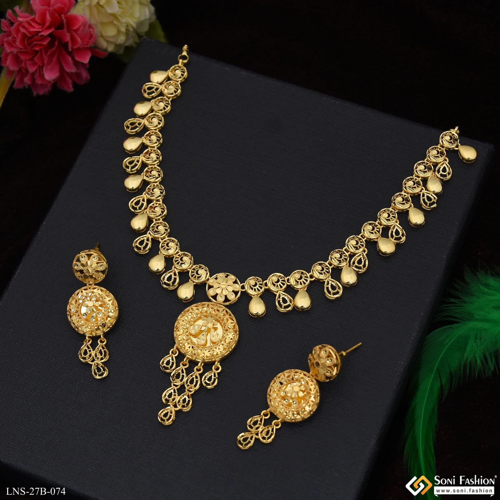 1 Gram Gold Plated Designer Necklace Set for Women - Style B074 - Image 5