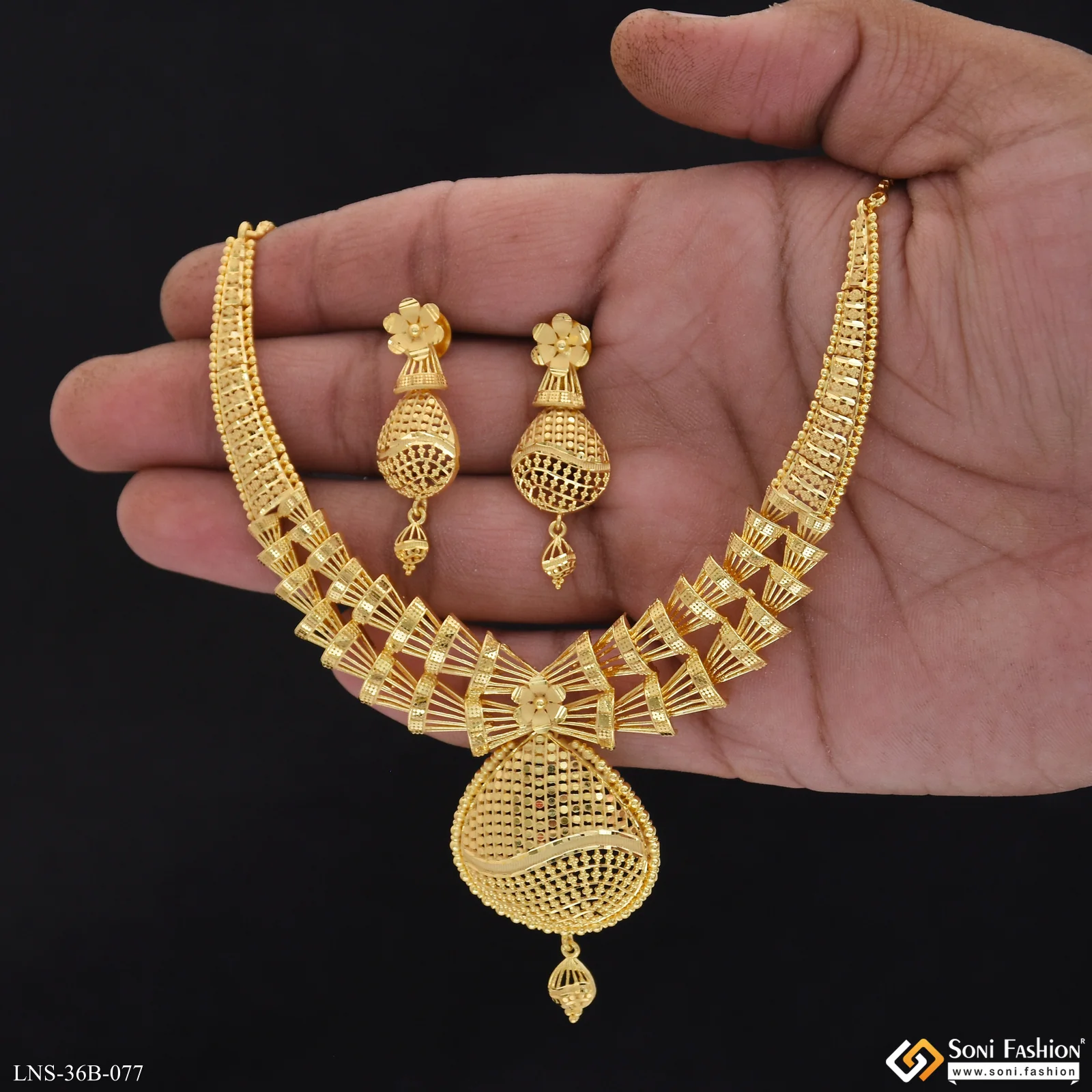 1 Gram Gold Plated Designer Necklace Set for Women - Style B077 - Image 2