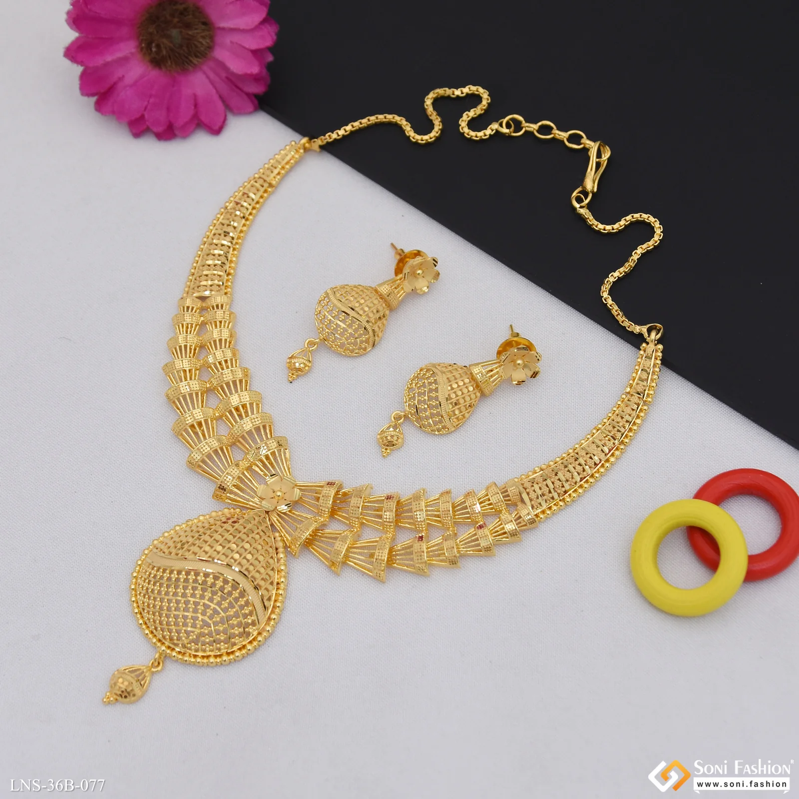 1 Gram Gold Plated Designer Necklace Set for Women - Style B077 - Image 3