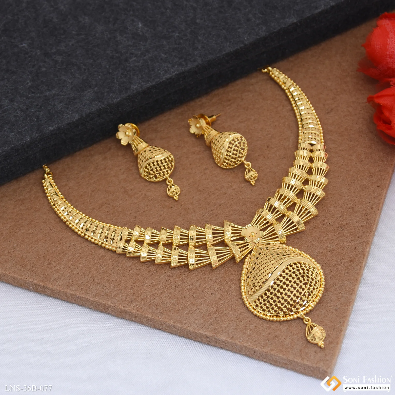 1 Gram Gold Plated Designer Necklace Set for Women - Style B077 - Image 4