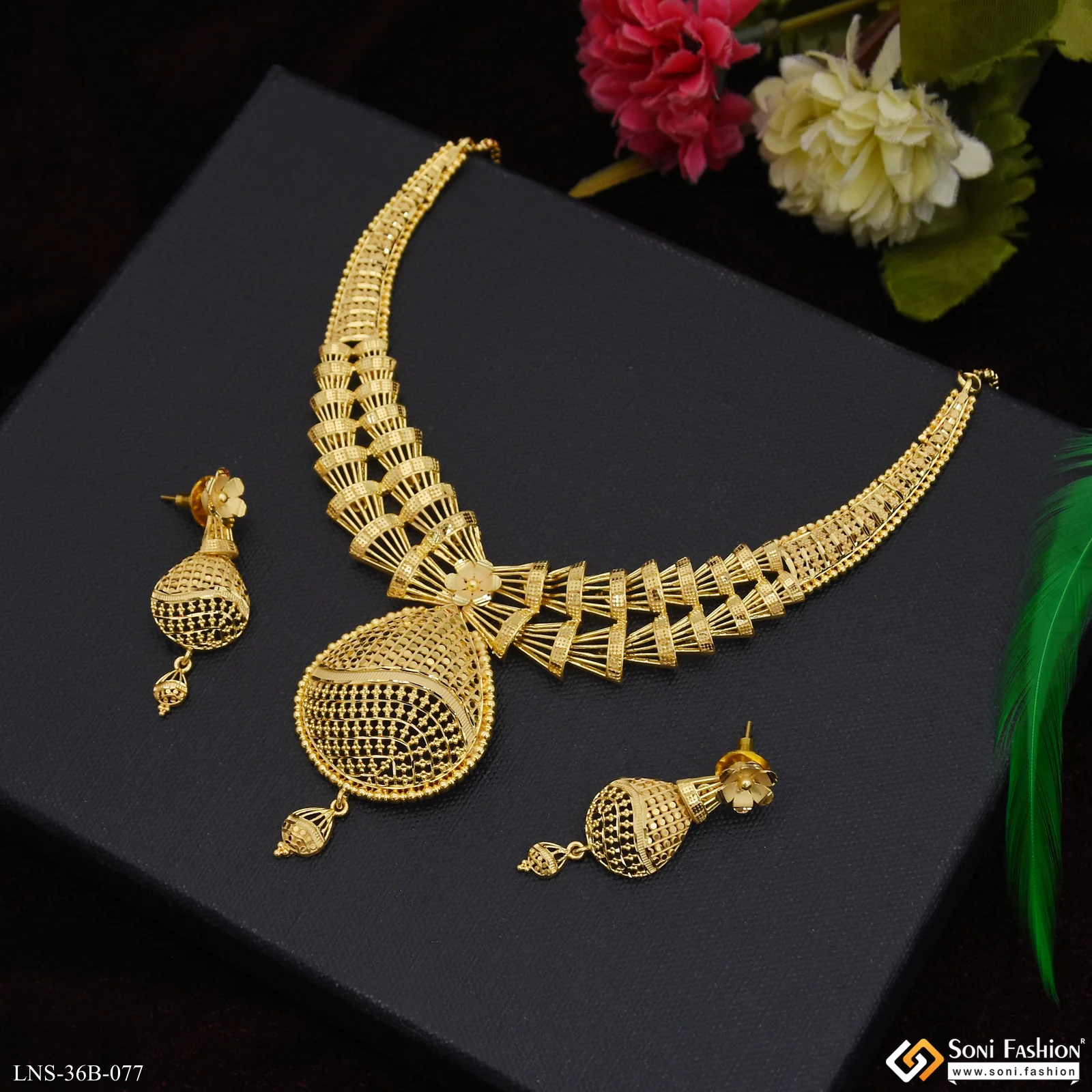 1 Gram Gold Plated Designer Necklace Set for Women - Style B077 - Image 5