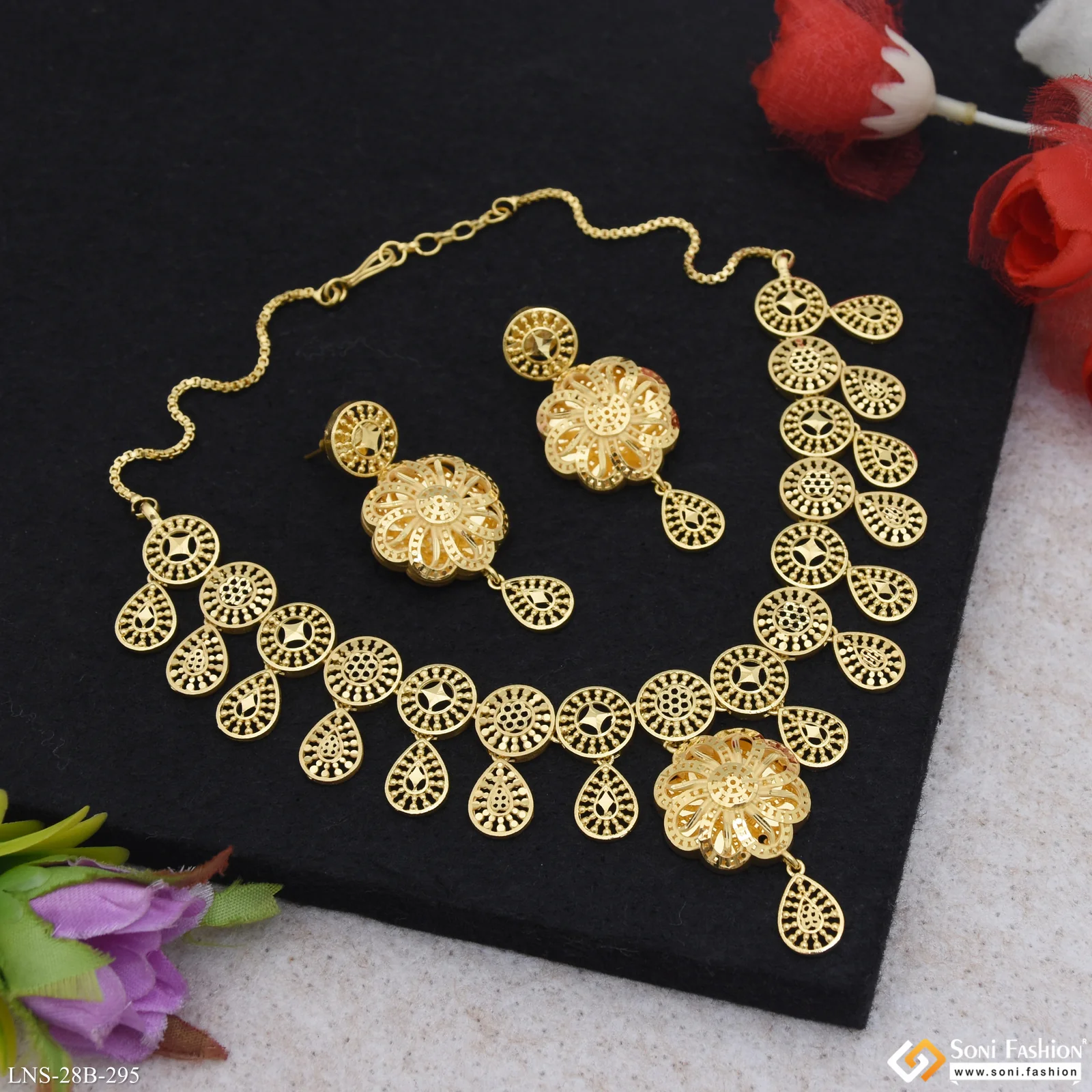 1 Gram Gold Plated Designer Necklace Set for Women - Style B295 - Image 4