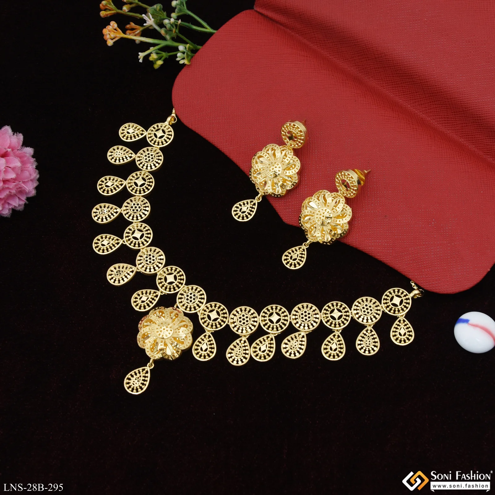 1 Gram Gold Plated Designer Necklace Set for Women - Style B295 - Image 5