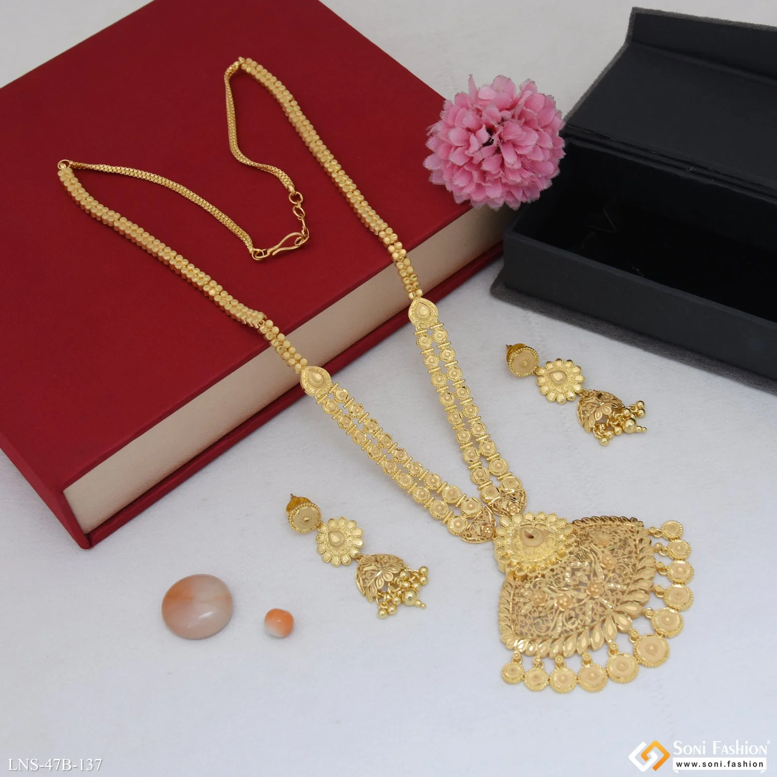1 Gram Gold Plated Designer Rani Haar Necklace Set for Women - Style B137 - Image 3