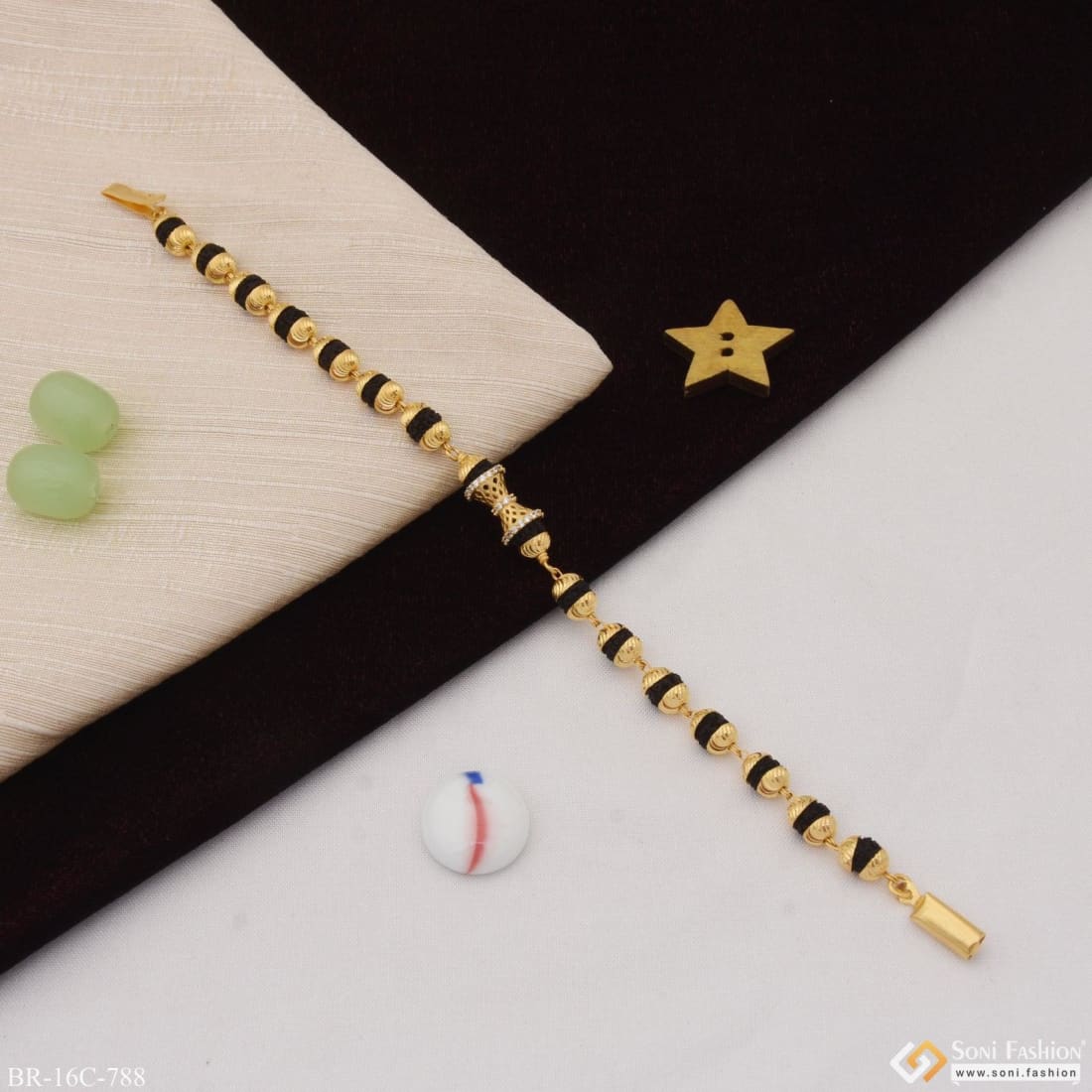 1 Gram Gold Plated With Diamond Best Quality Rudraksha Bracelet For Men - Style C788 - Image 4