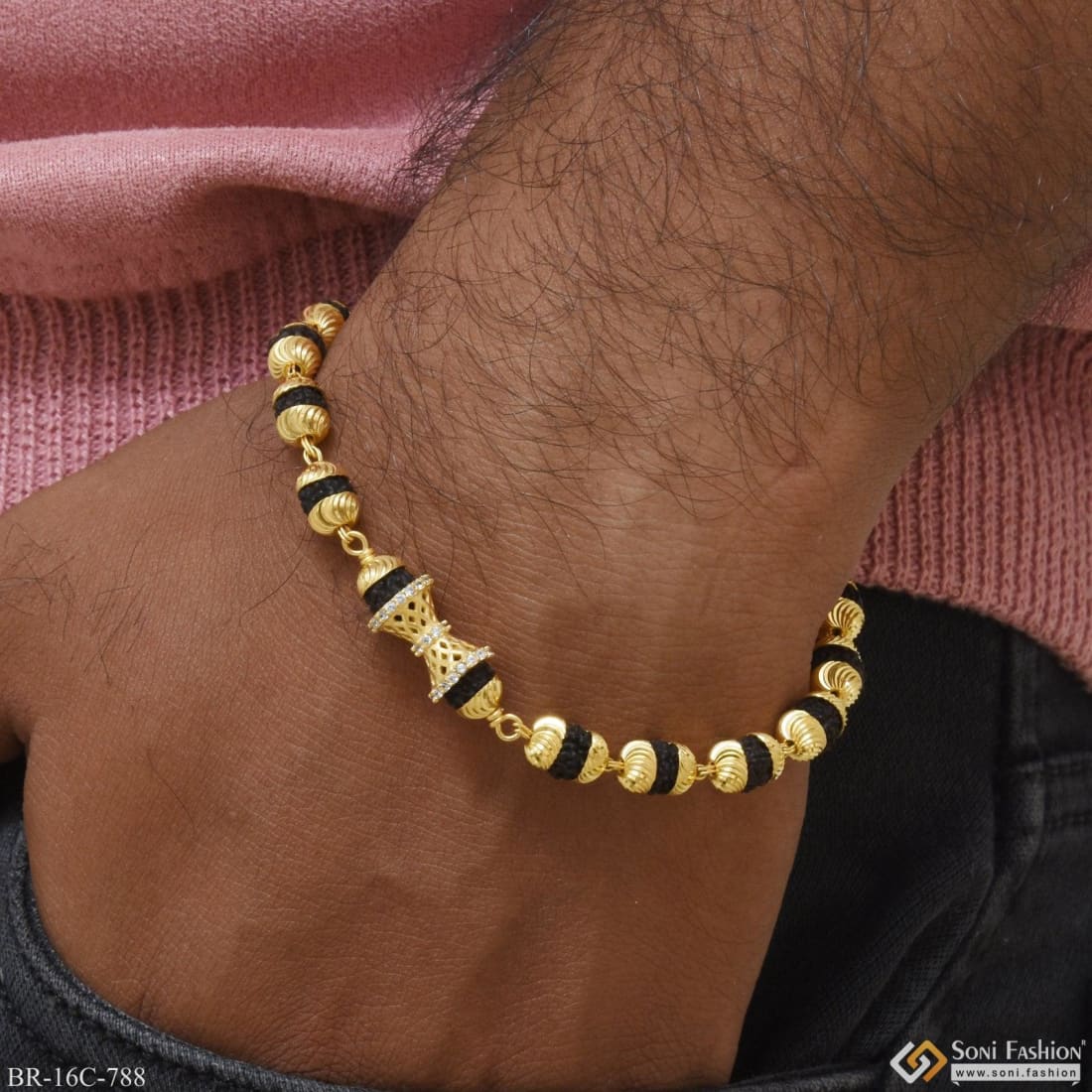 1 Gram Gold Plated With Diamond Best Quality Rudraksha Bracelet For Men - Style C788 - Image 5