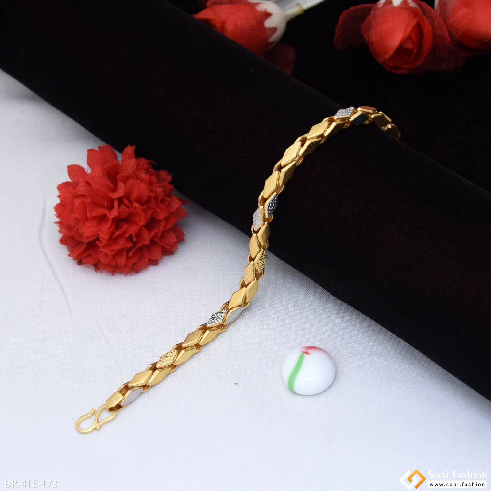 1 Gram Gold Plated Diamond Cut Design Bracelet for Men - Style E172 - Image 3