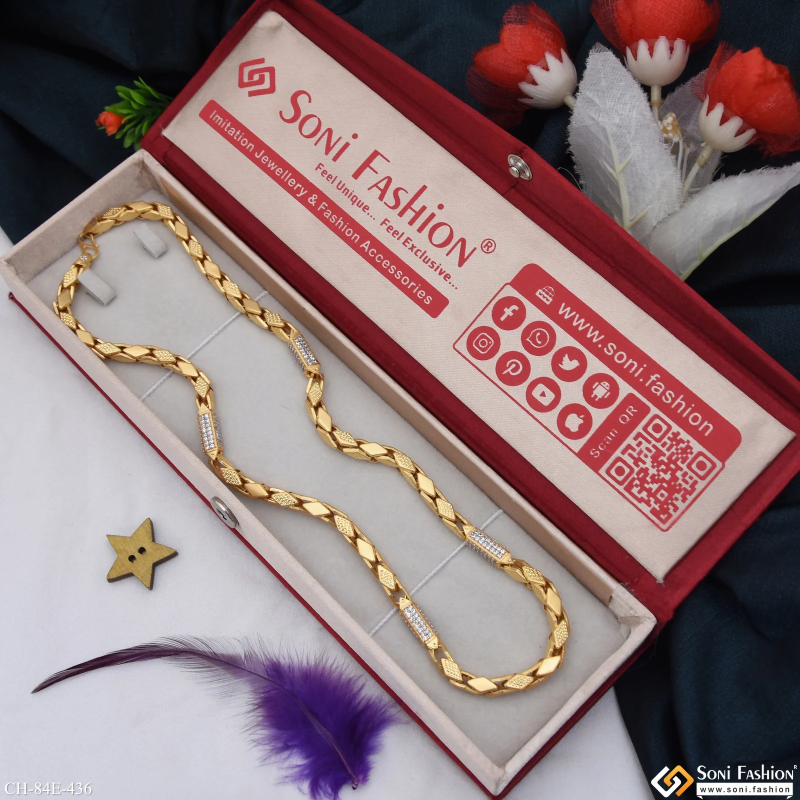 1 Gram Gold Plated Diamond Cut Design Chain for Men - Style E436 - Image 3