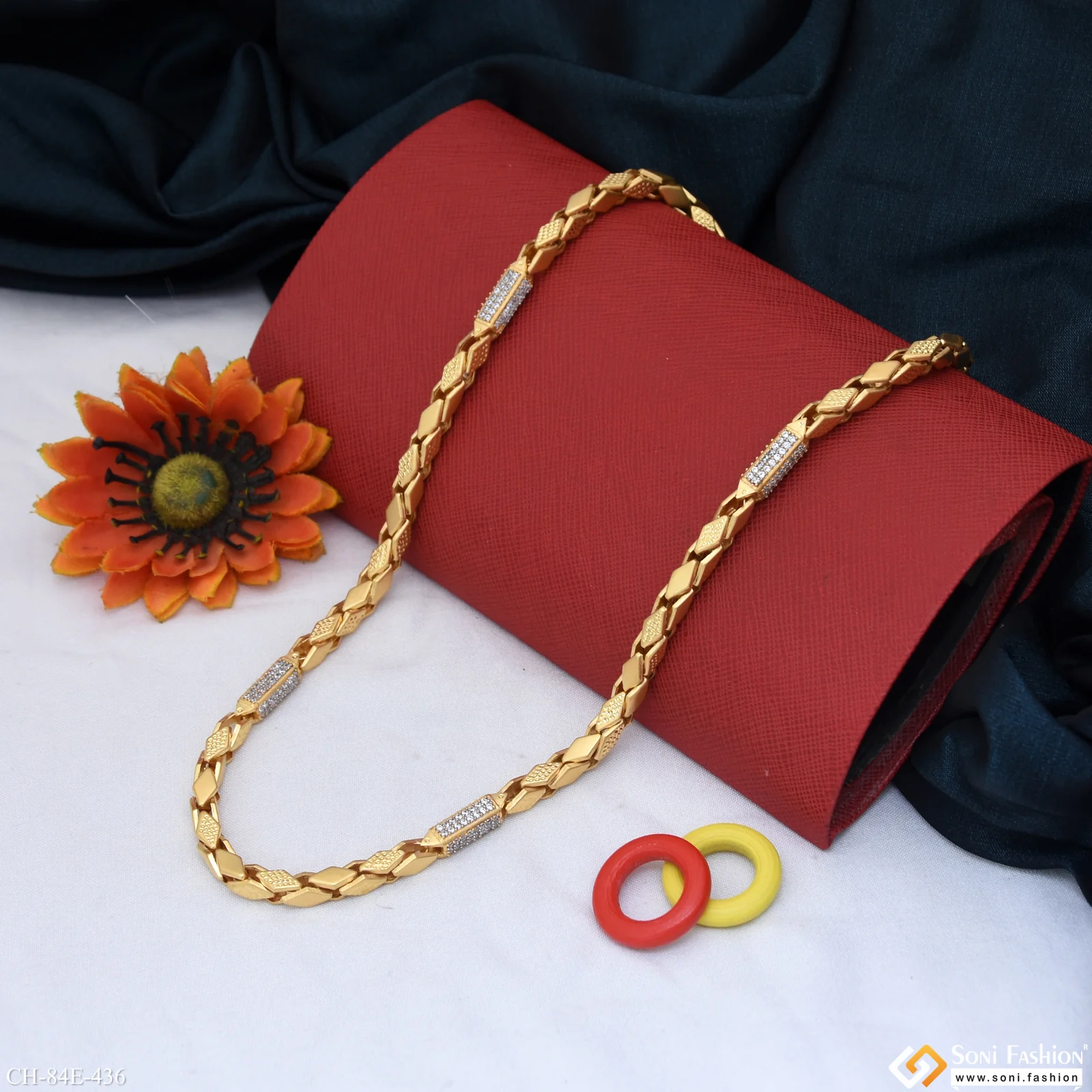 1 Gram Gold Plated Diamond Cut Design Chain for Men - Style E436 - Image 4