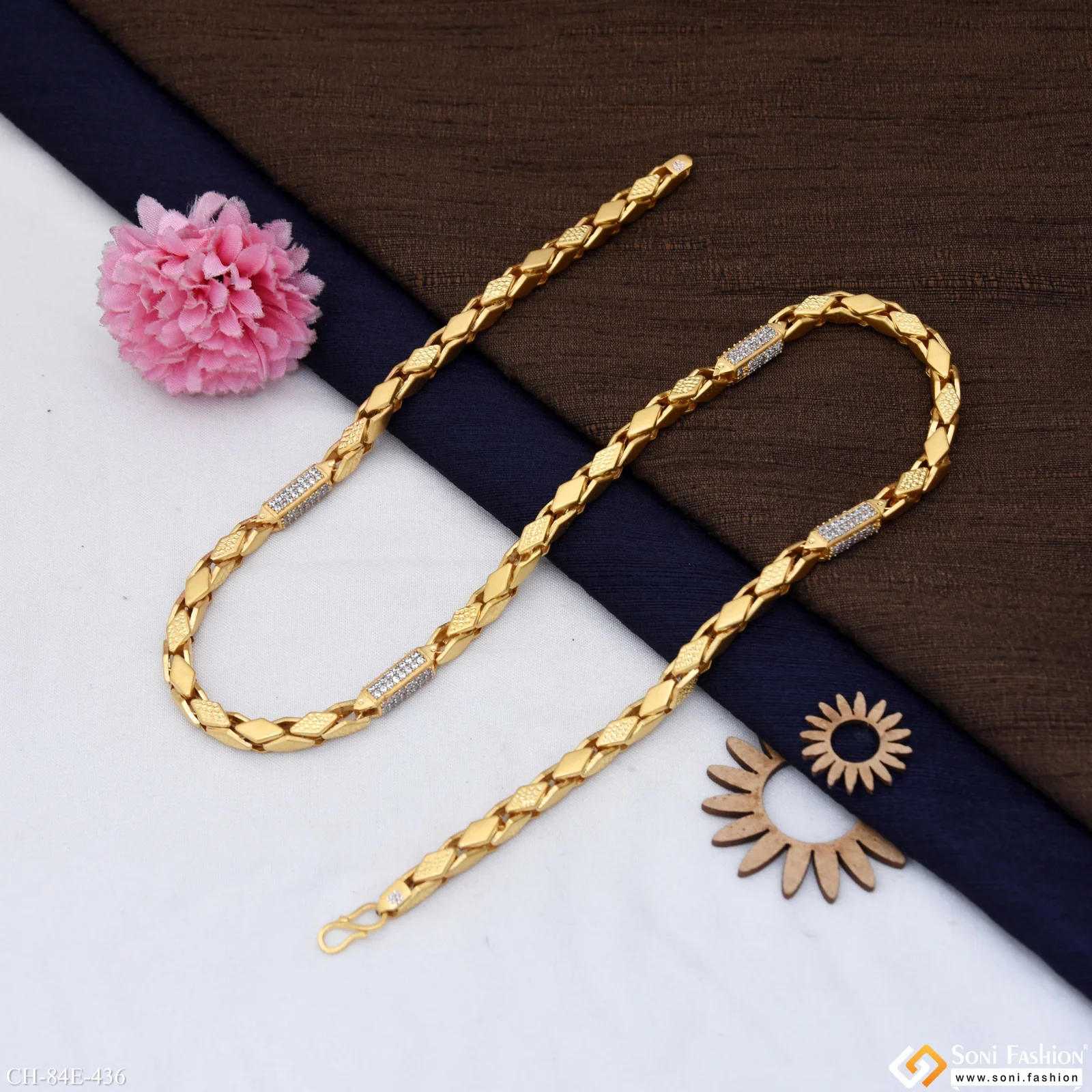 1 Gram Gold Plated Diamond Cut Design Chain for Men - Style E436 - Image 6