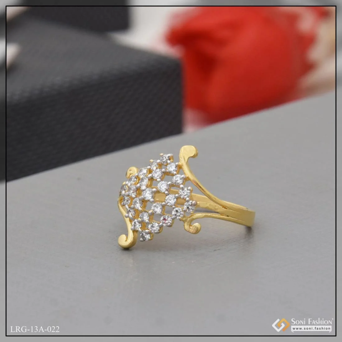 1 Gram Gold Plated with Diamond Decorative Design Ring for Ladies - Style LRG-022 - Image 4