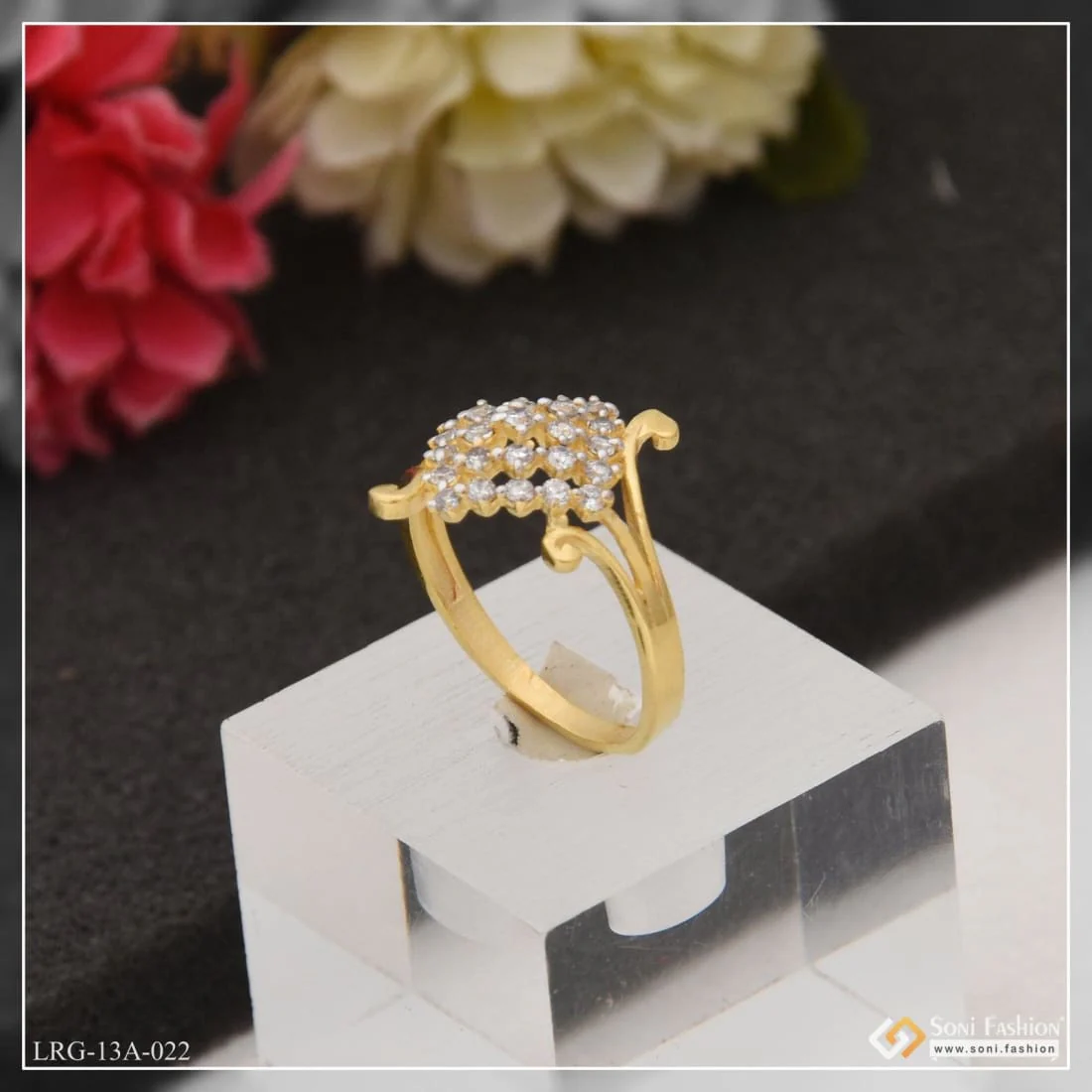 1 Gram Gold Plated with Diamond Decorative Design Ring for Ladies - Style LRG-022 - Image 5