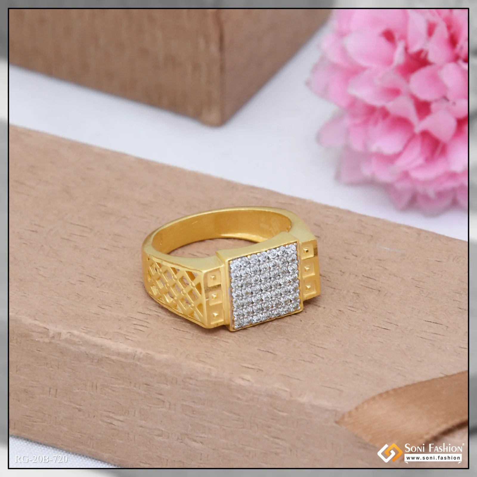 1 Gram Gold Plated Diamond Ring for Men - Style B720 - Image 5