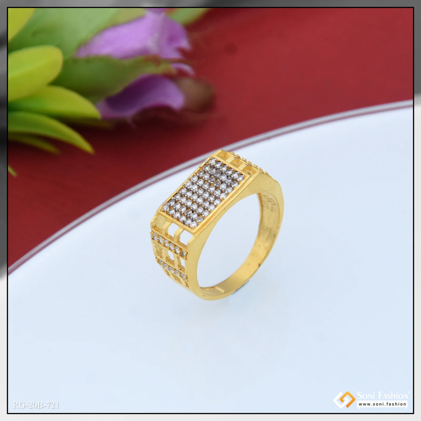 1 Gram Gold Plated Diamond Ring for Men - Style B721 - Image 3