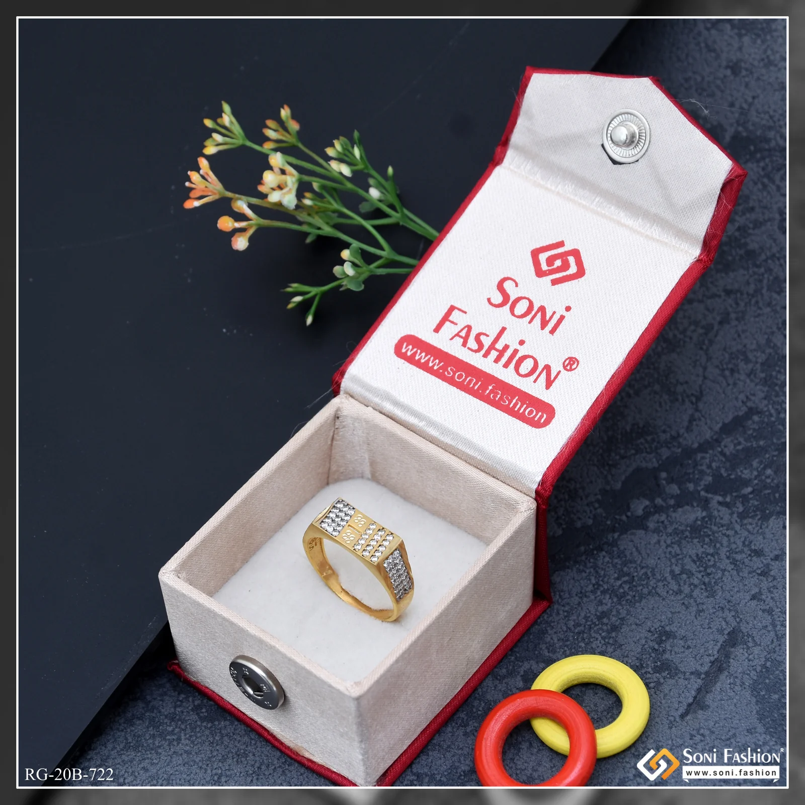 1 Gram Gold Plated Diamond Ring for Men - Style B722 - Image 2