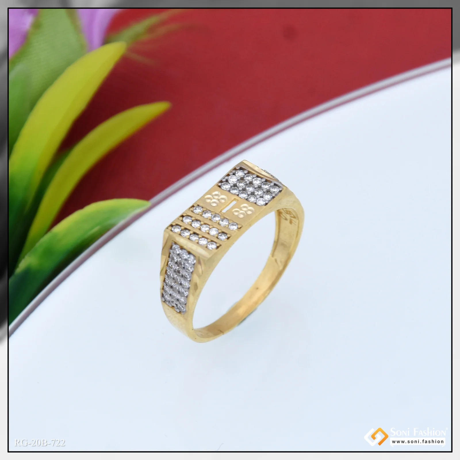 1 Gram Gold Plated Diamond Ring for Men - Style B722 - Image 3