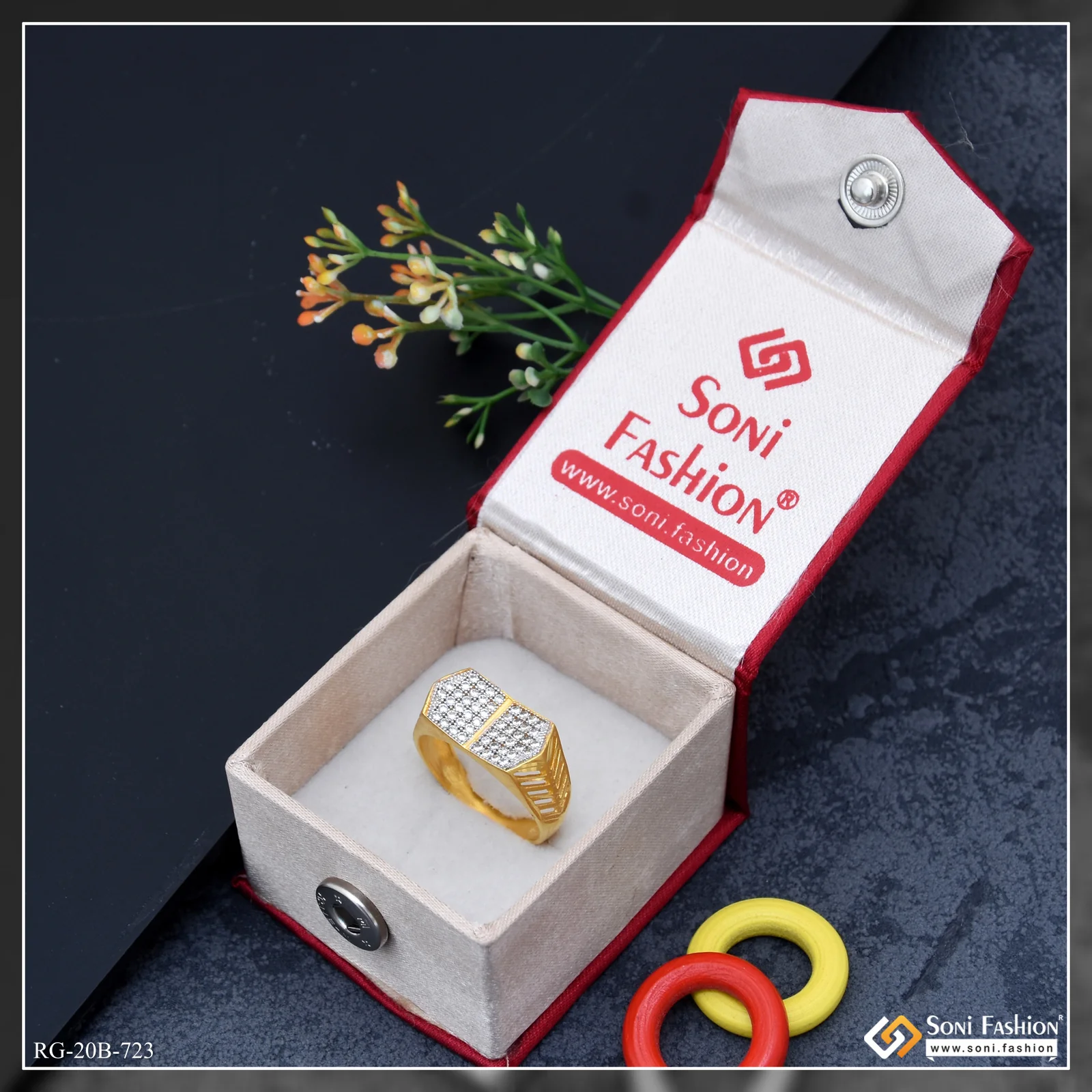 1 Gram Gold Plated Diamond Ring for Men - Style B723 - Image 2