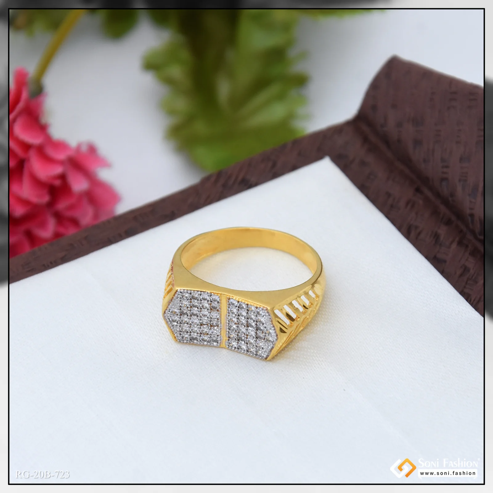 1 Gram Gold Plated Diamond Ring for Men - Style B723 - Image 4