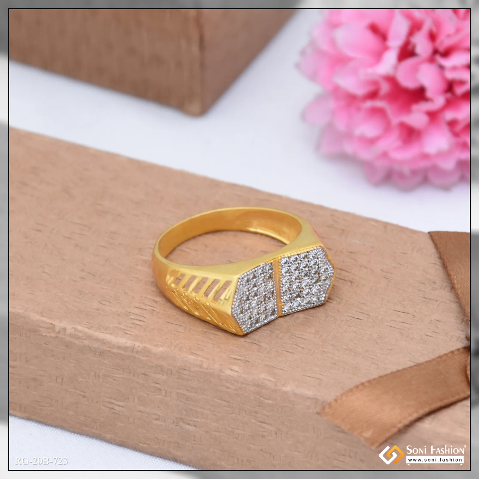 1 Gram Gold Plated Diamond Ring for Men - Style B723 - Image 5