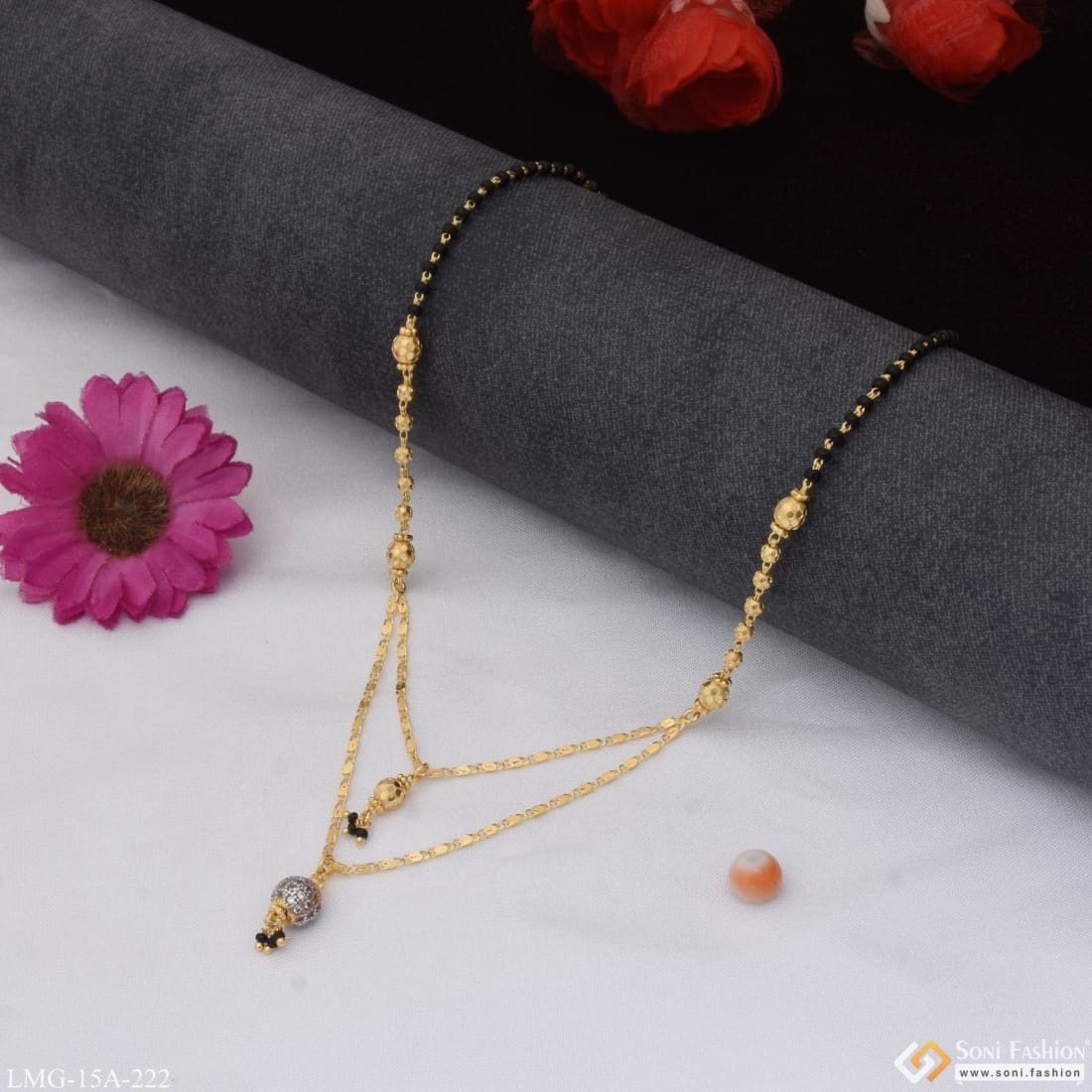 1 Gram Gold Plated With Diamond Unique Design Mangalsutra For Women - Style A222 - Image 5