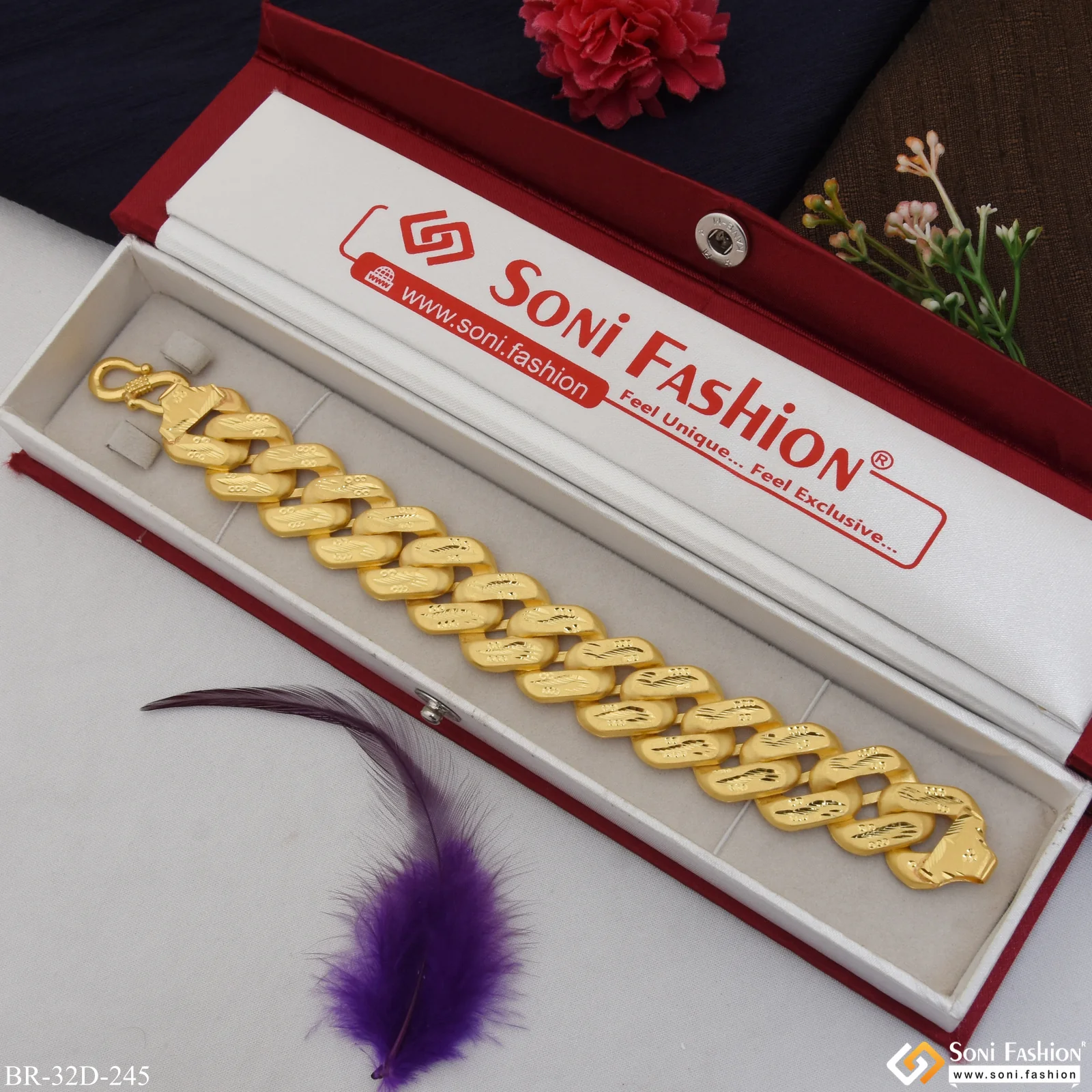 1 Gram Gold Plated Etched Design High-Quality Pokal Bracelet for Men - Style D245 - Image 3