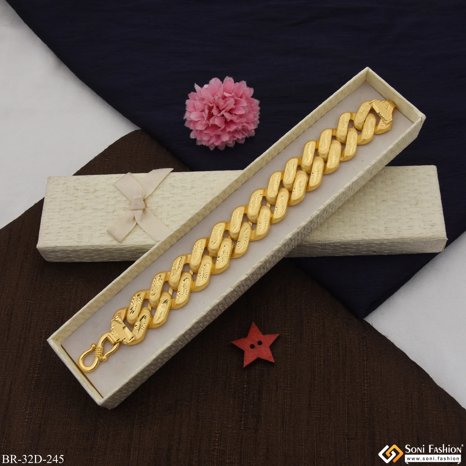 1 Gram Gold Plated Etched Design High-Quality Pokal Bracelet for Men - Style D245 - Image 6