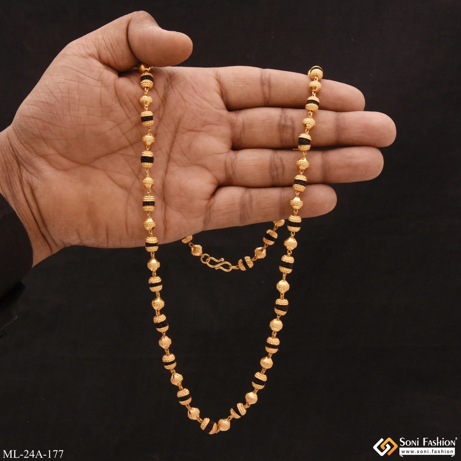 1 Gram Gold Plated Etched Design Rudraksha Mala for Men - Style A177 - Image 2