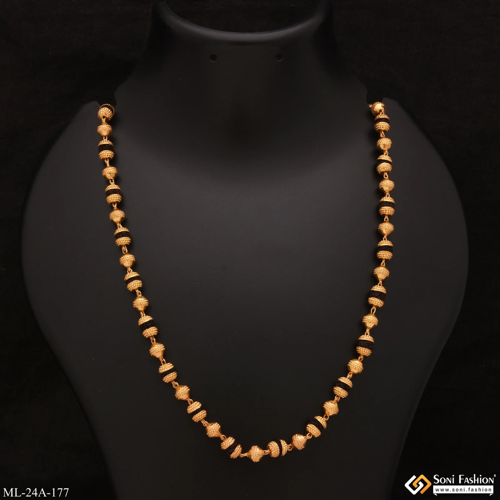 1 Gram Gold Plated Etched Design Rudraksha Mala for Men - Style A177 - Image 3