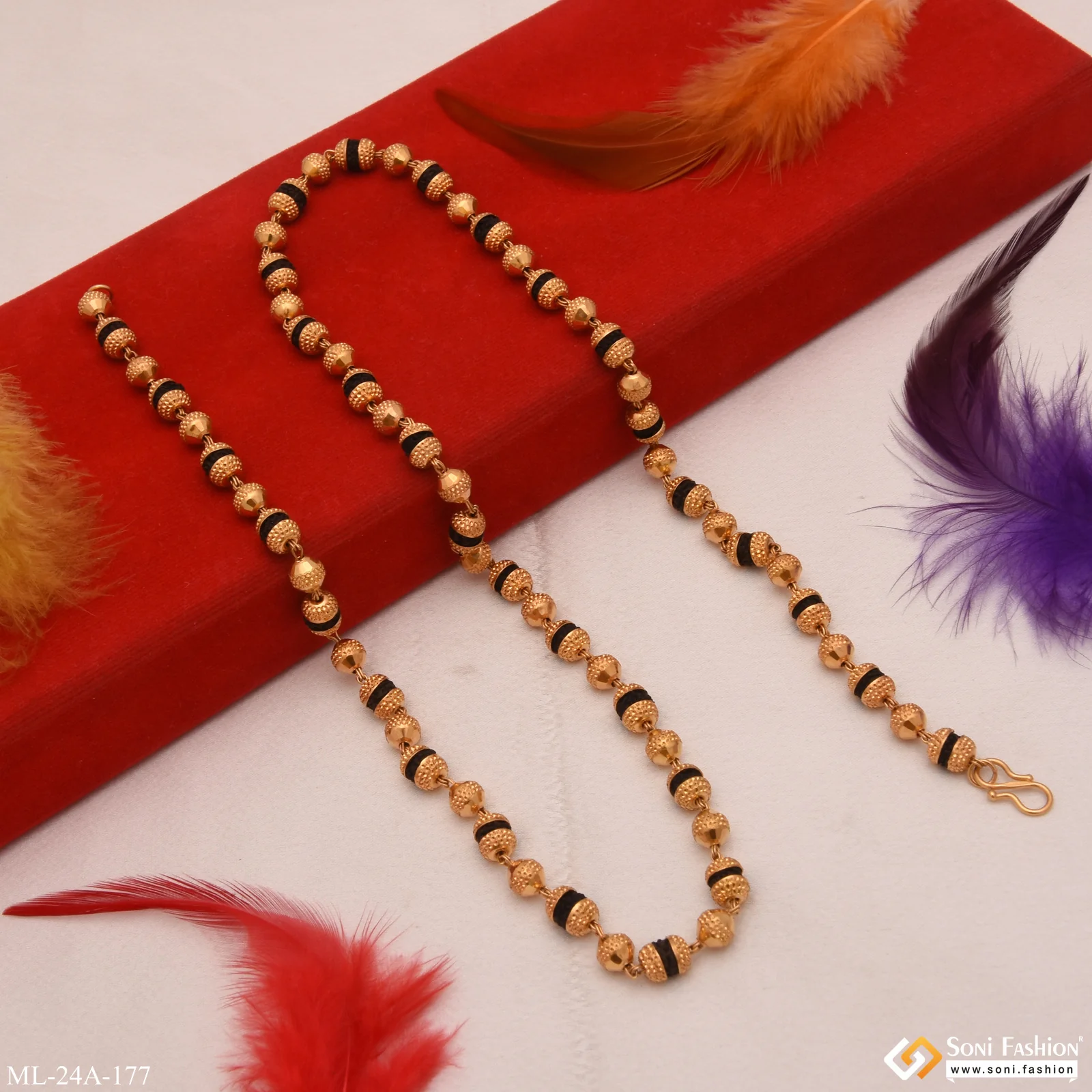 1 Gram Gold Plated Etched Design Rudraksha Mala for Men - Style A177 - Image 4