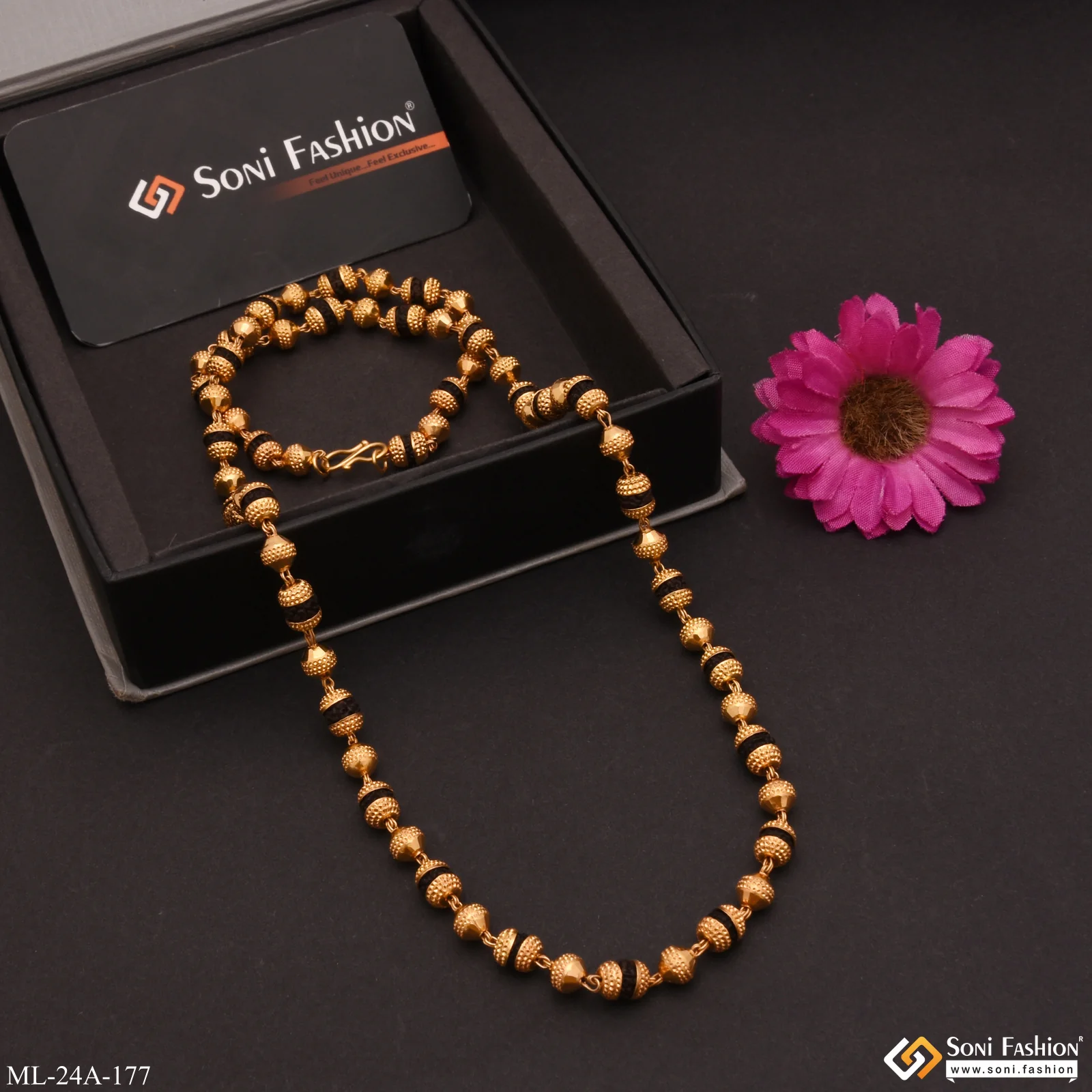 1 Gram Gold Plated Etched Design Rudraksha Mala for Men - Style A177 - Image 6