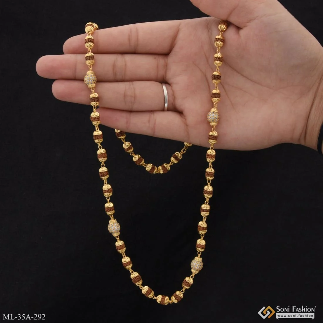 1 Gram Gold Plated Etched Design Rudraksha Mala for Men - Style A292 - Image 6