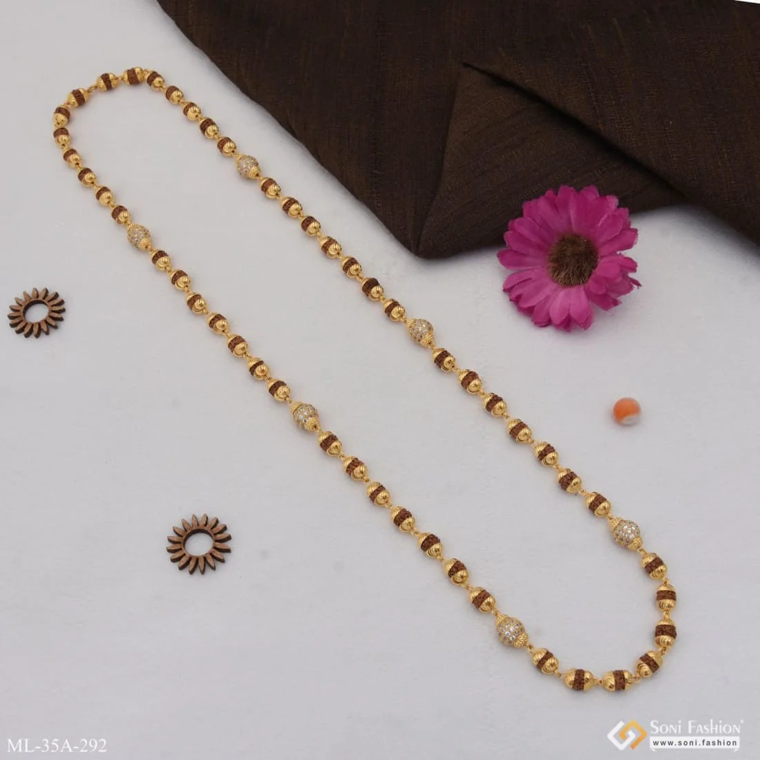 1 Gram Gold Plated Etched Design Rudraksha Mala for Men - Style A292 - Image 7
