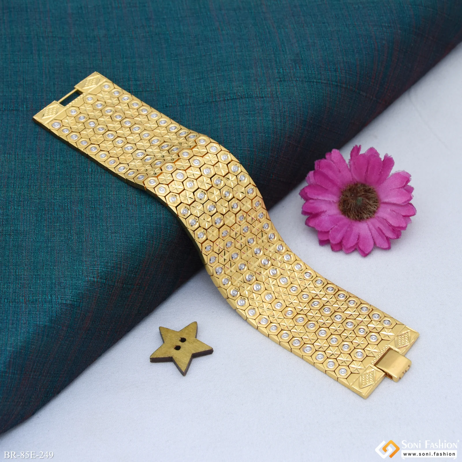 1 Gram Gold Plated Excellent Design Bracelet for Men - Style E249 - Image 3