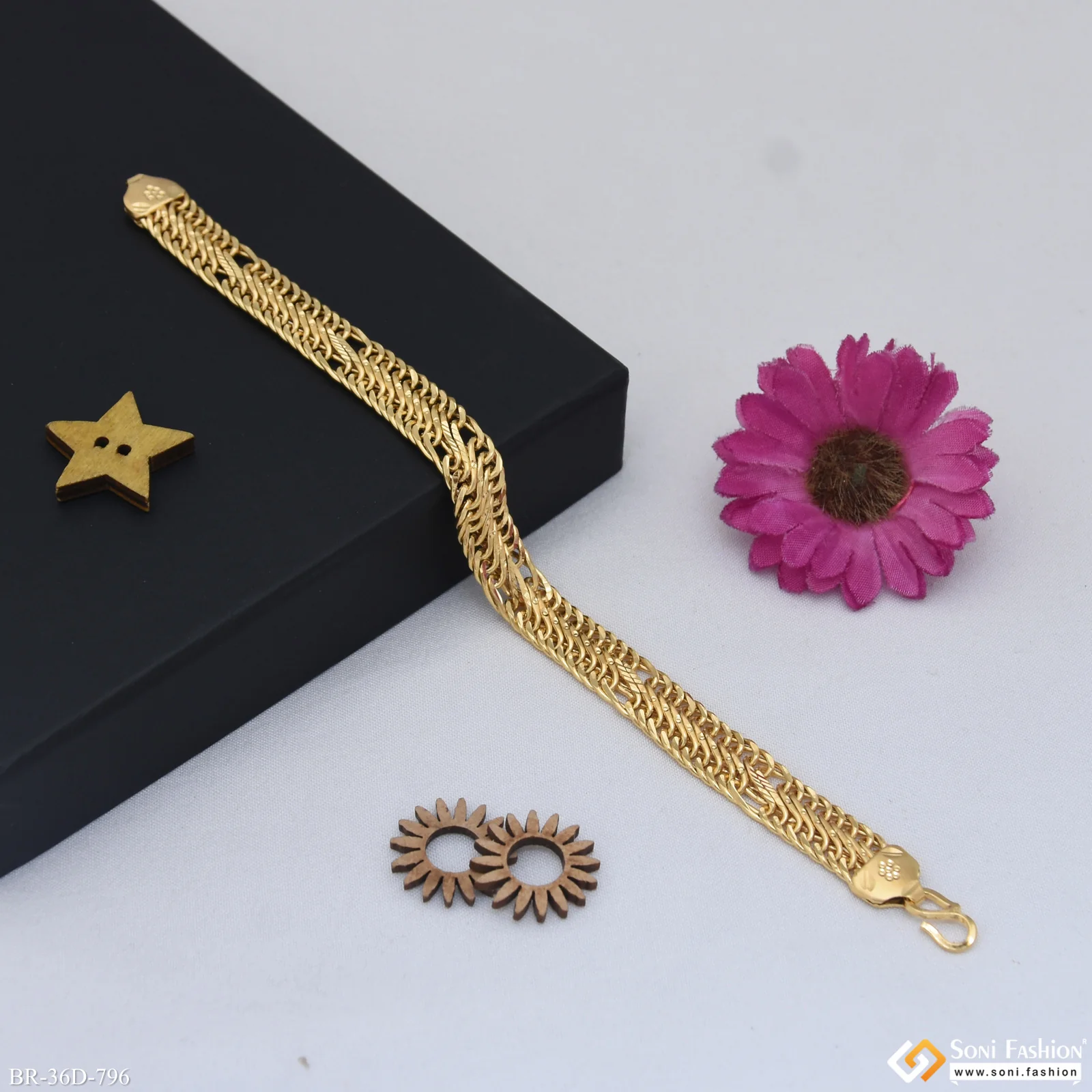 1 Gram Gold Plated Excellent Design Link Bracelet for Men - Style D796 - Image 4
