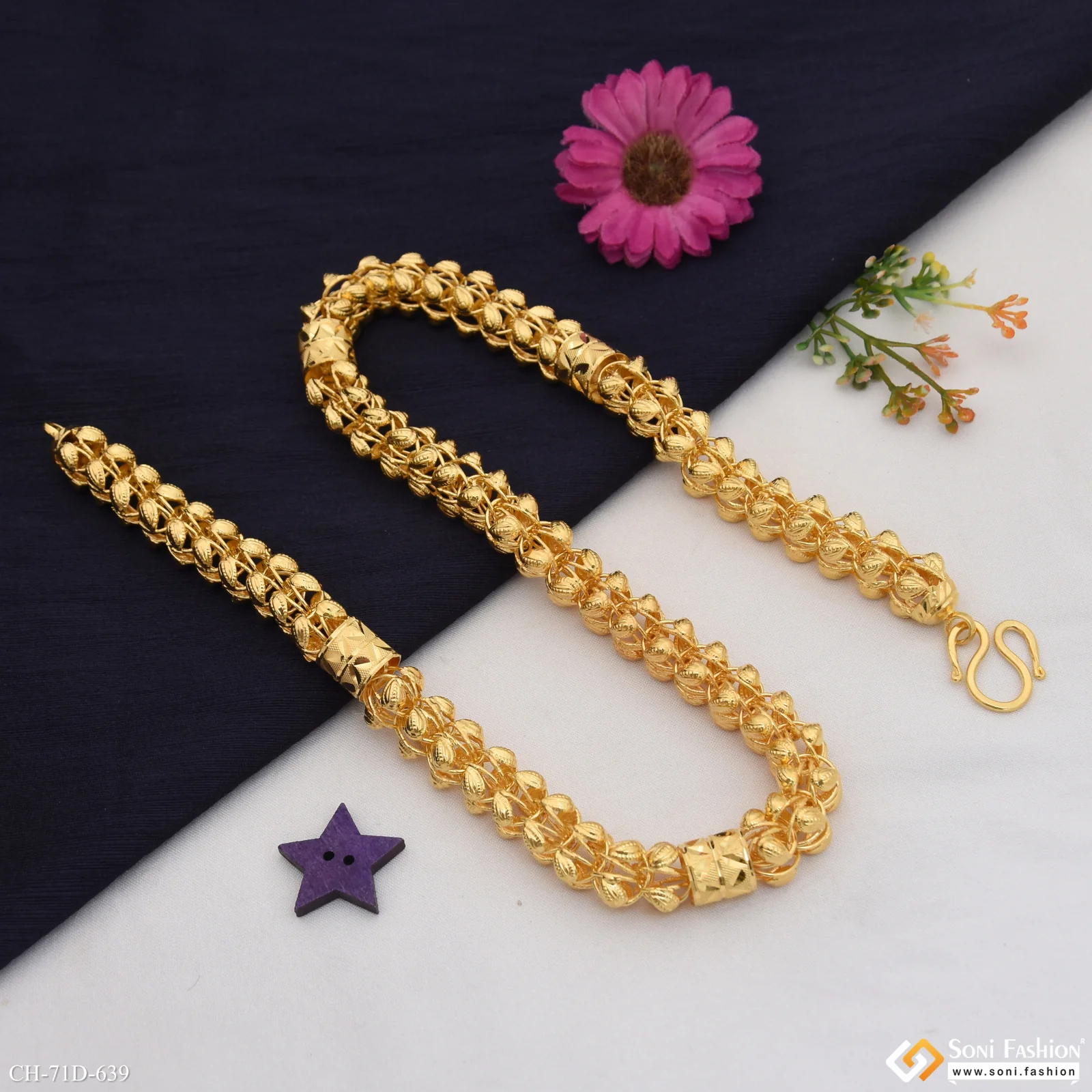 1 Gram Gold Plated Excellent Design Rajwadi Chain for Men - Style D639 - Image 5