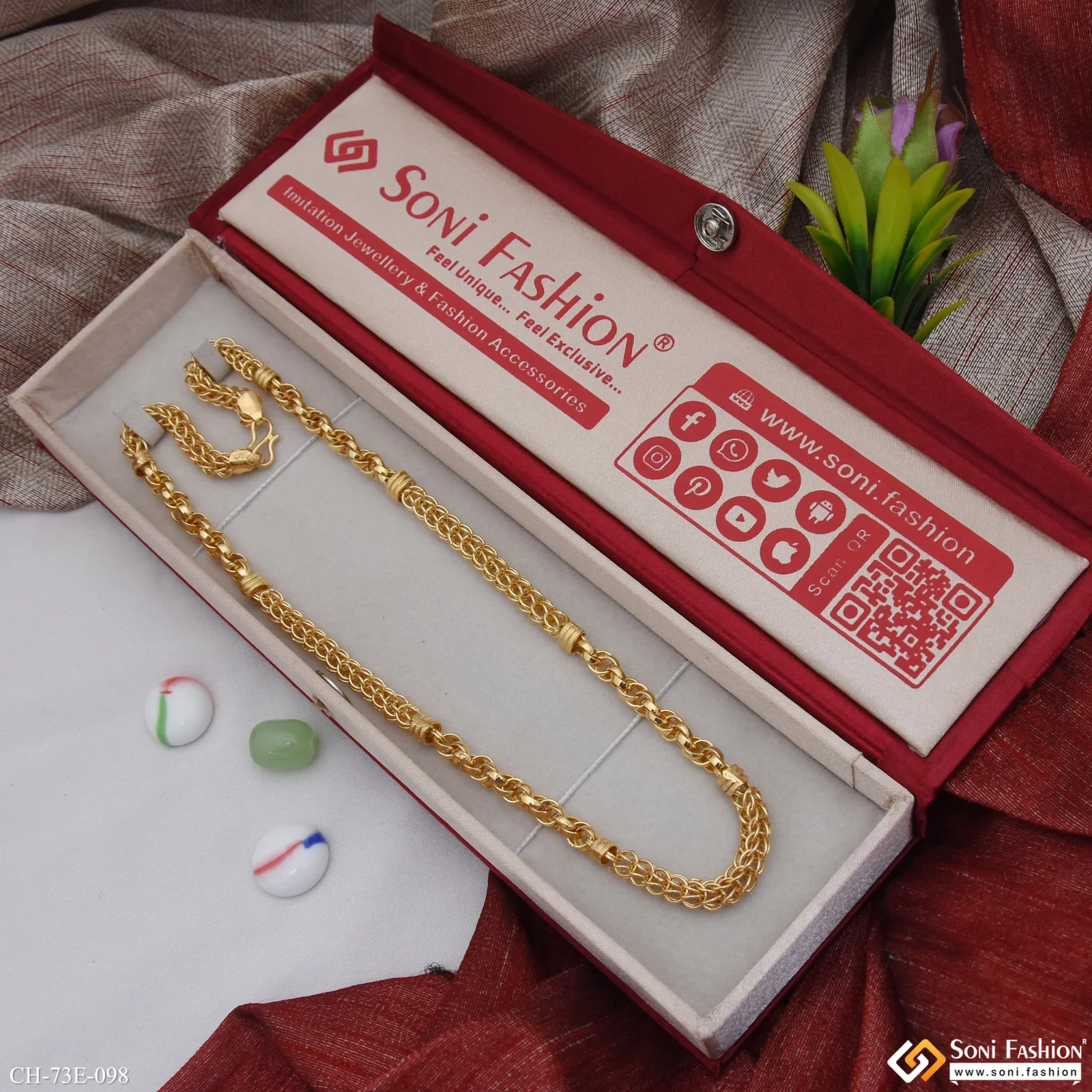 1 Gram Gold Plated Excellent Design Rajwadi Chain for Men - Style E098 - Image 3