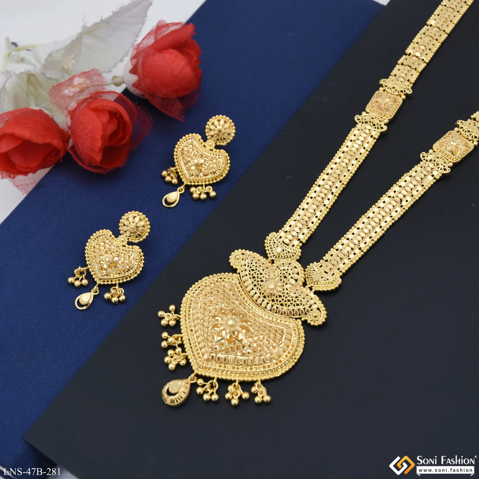 1 Gram Gold Plated Exclusive Design Necklace Set for Women - Style B281 - Image 4