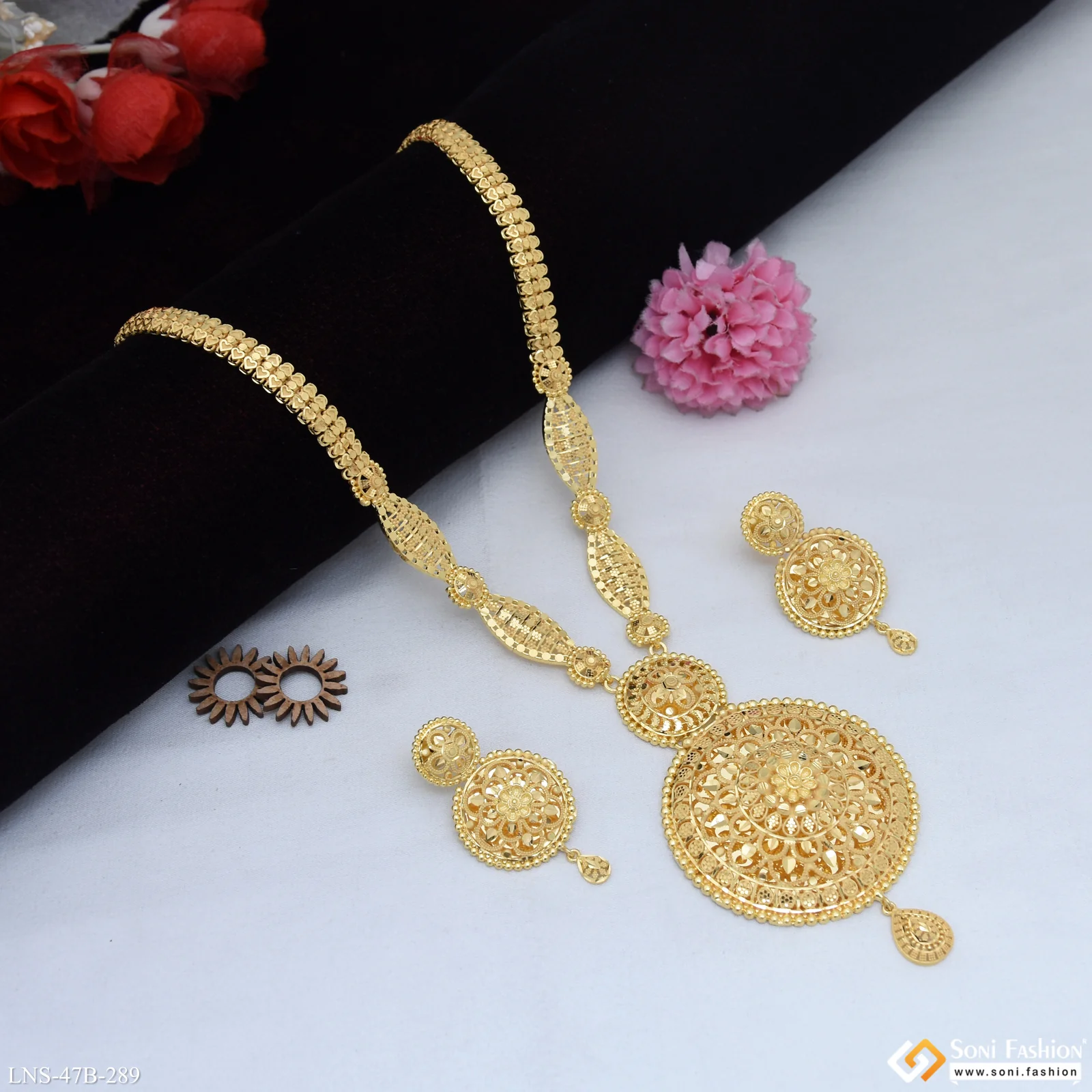 1 Gram Gold Plated Exclusive Design Necklace Set for Women - Style B289 - Image 3
