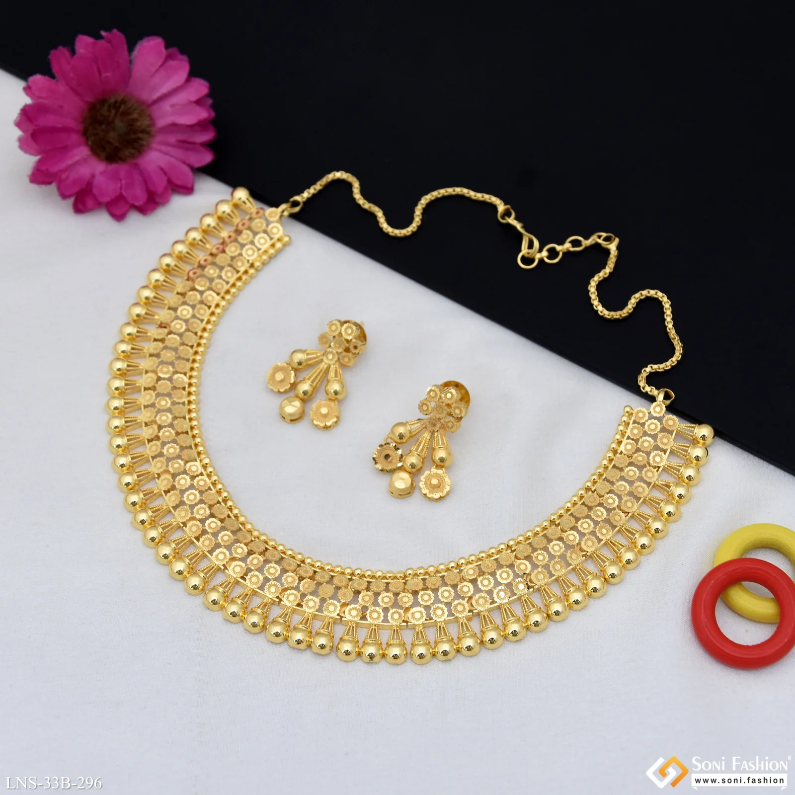 1 Gram Gold Plated Exclusive Design Necklace Set for Women - Style B296 - Image 3