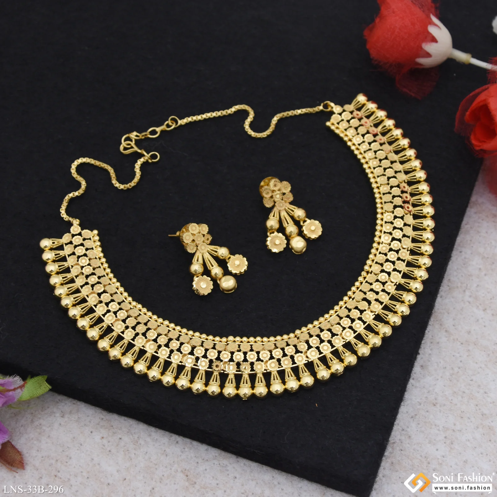 1 Gram Gold Plated Exclusive Design Necklace Set for Women - Style B296 - Image 4
