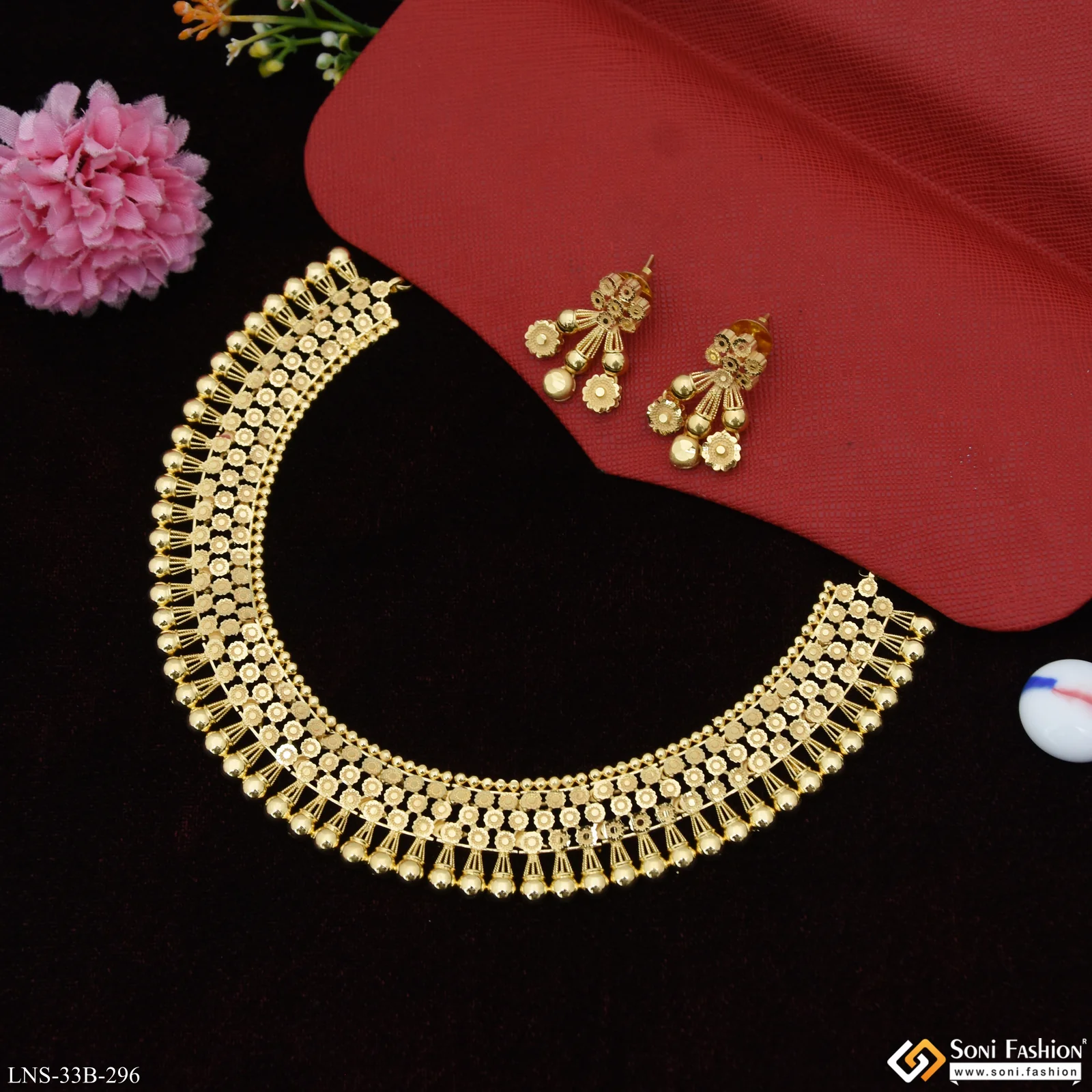 1 Gram Gold Plated Exclusive Design Necklace Set for Women - Style B296 - Image 5