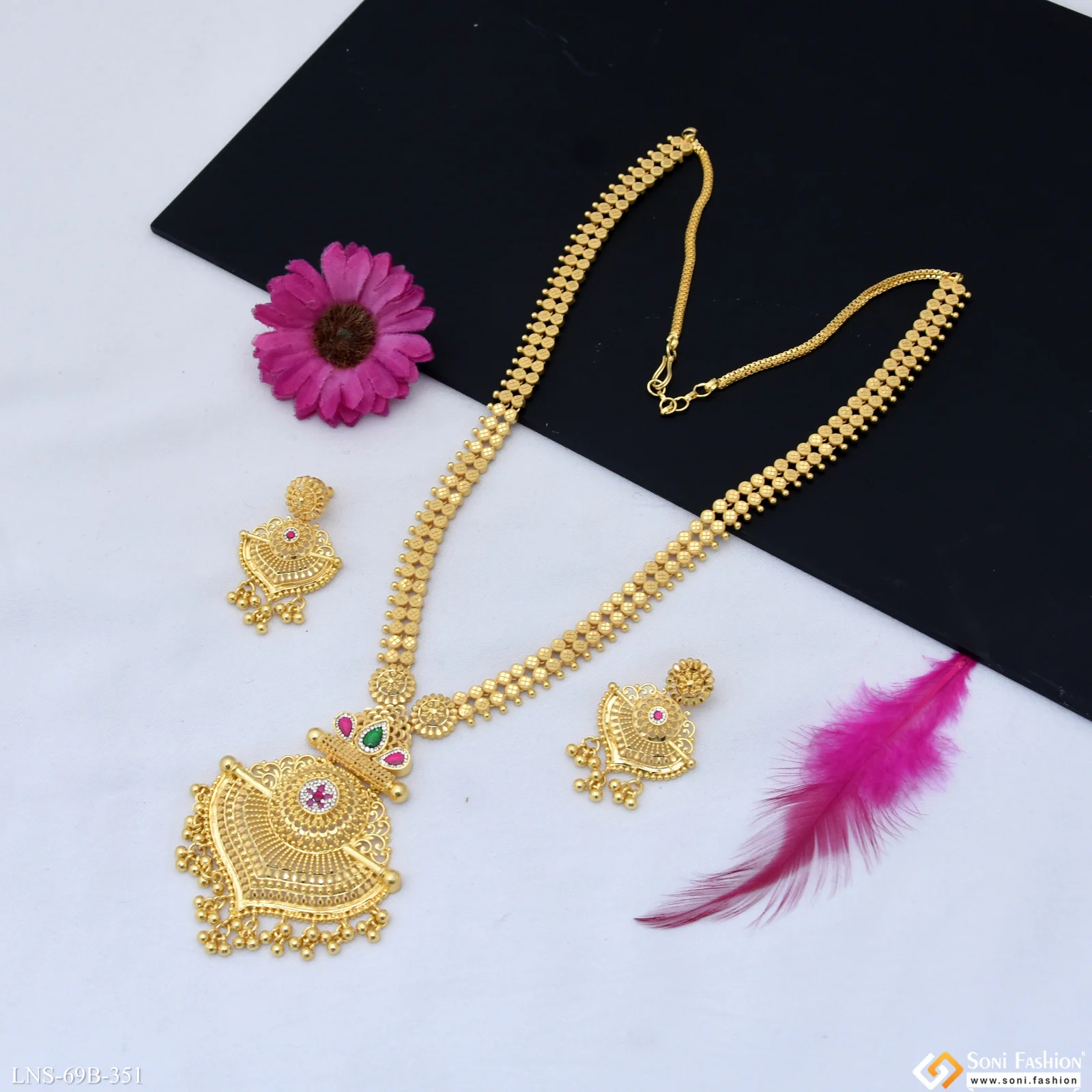 1 Gram Gold Plated Exclusive Design Necklace Set for Women - Style B351 - Image 3
