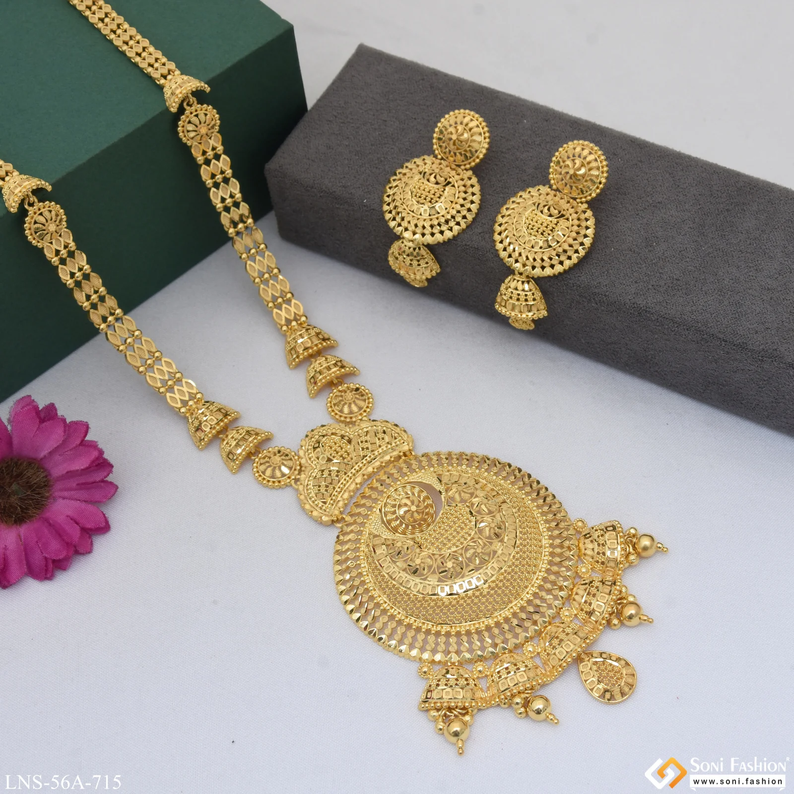 1 Gram Gold Plated Exclusive Design Rani Haar Necklace Set for Women - Style A715 - Image 3
