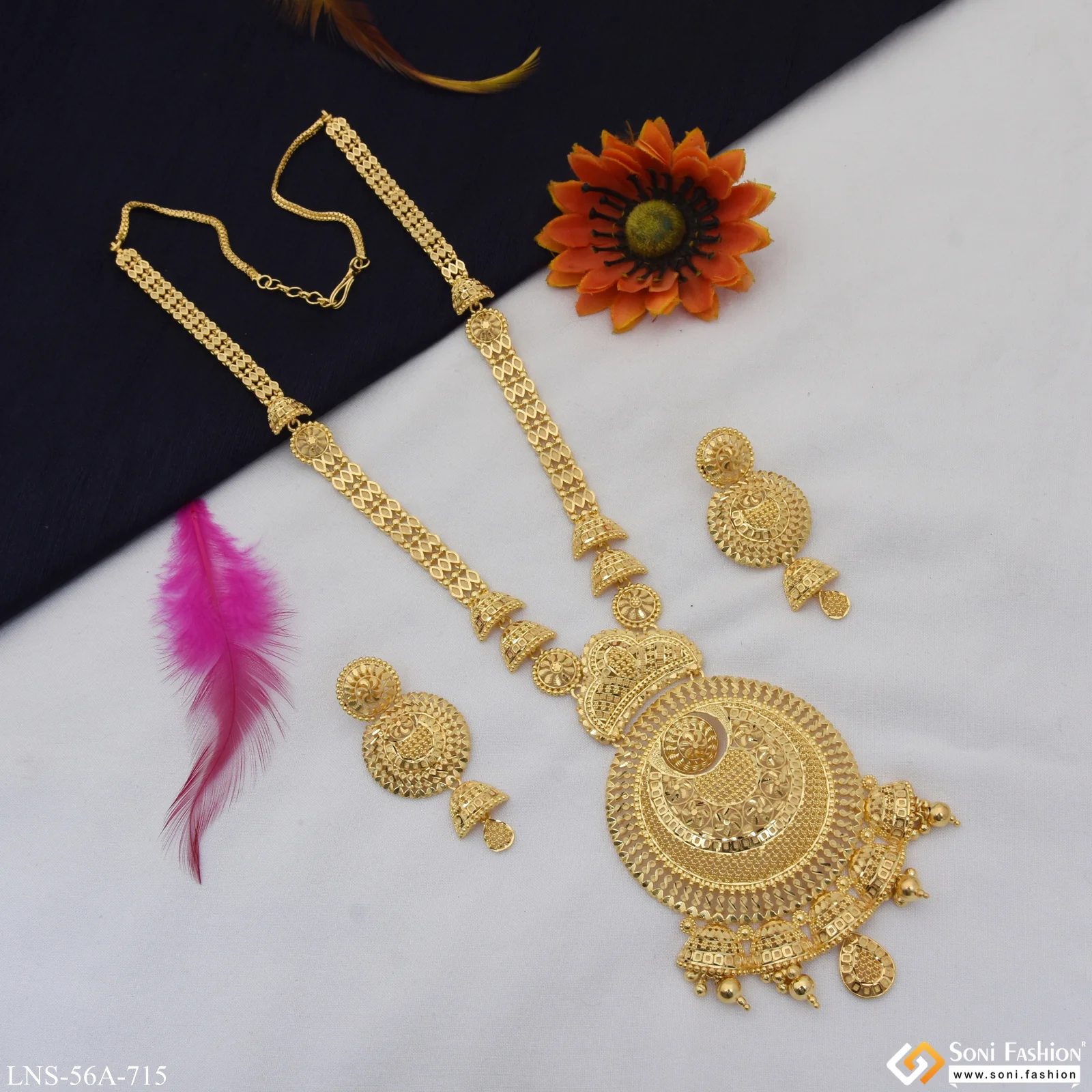 1 Gram Gold Plated Exclusive Design Rani Haar Necklace Set for Women - Style A715 - Image 6