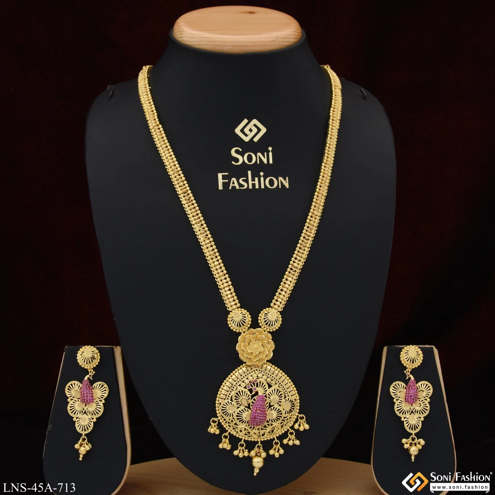 1 Gram Gold Plated Eye-Catching Design Rani Haar Necklace Set for Women - Style A713