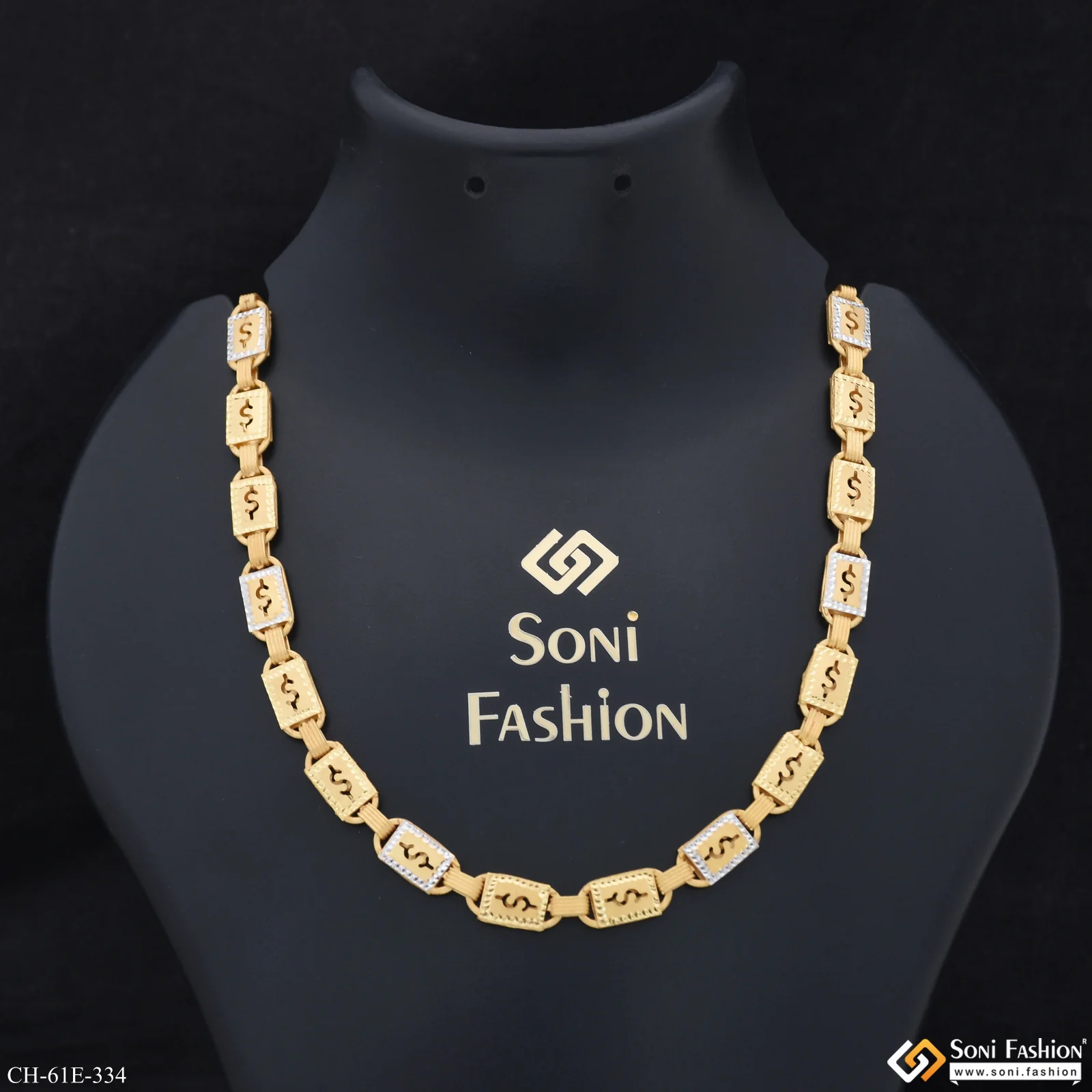 1 Gram Gold Plated Fabulous Design Biscuit Chain for Men - Style E334
