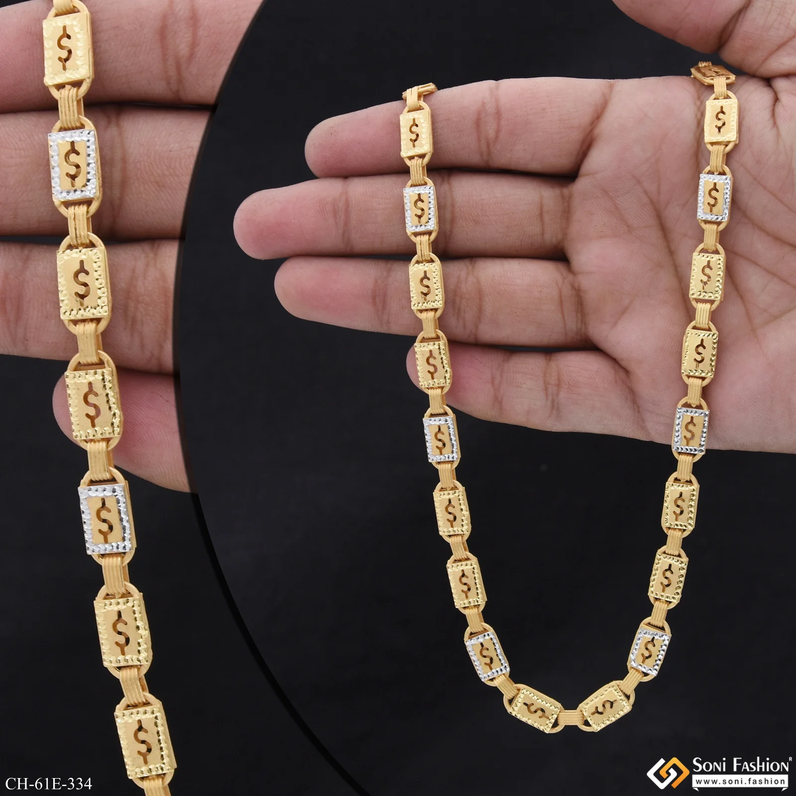 1 Gram Gold Plated Fabulous Design Biscuit Chain for Men - Style E334 - Image 2