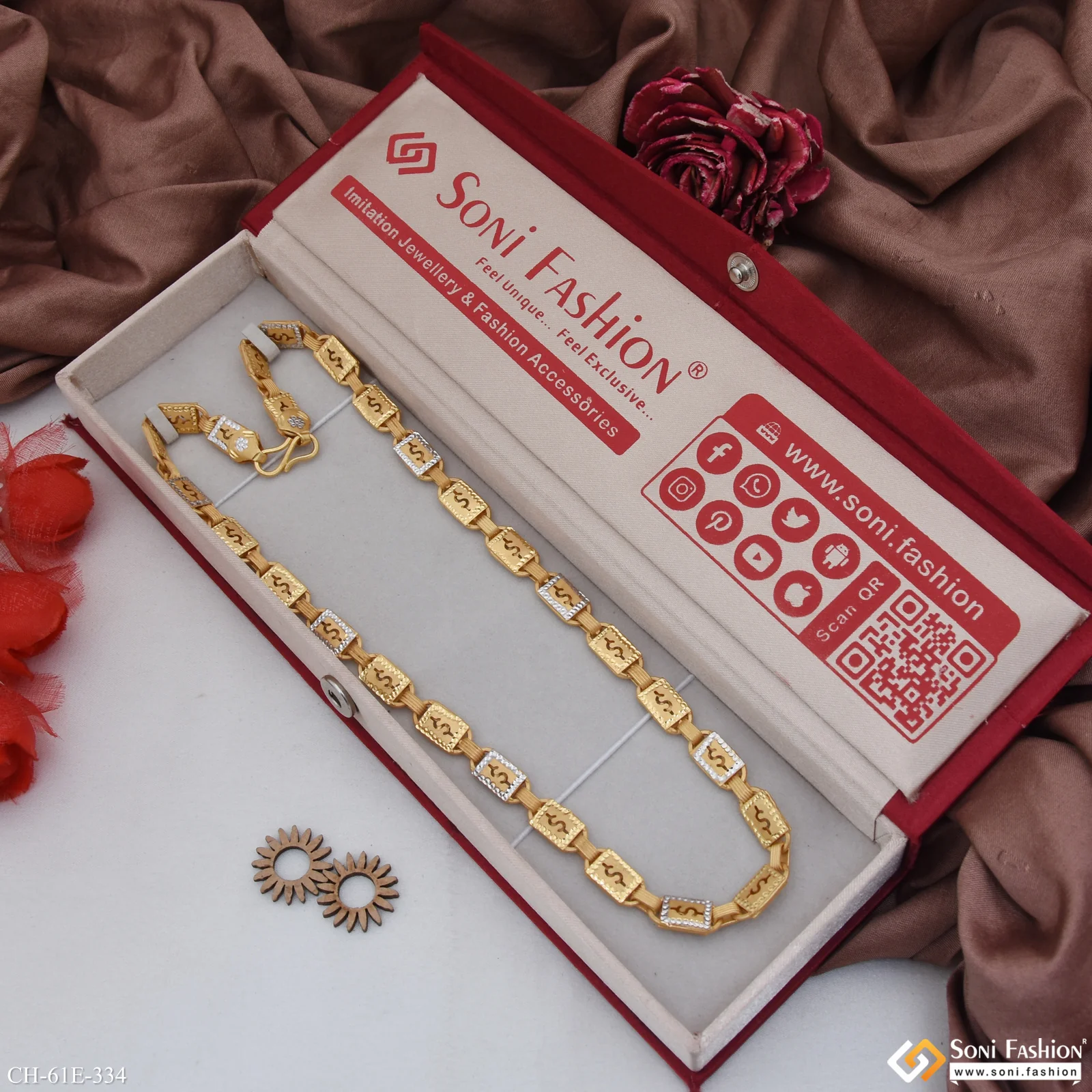 1 Gram Gold Plated Fabulous Design Biscuit Chain for Men - Style E334 - Image 3