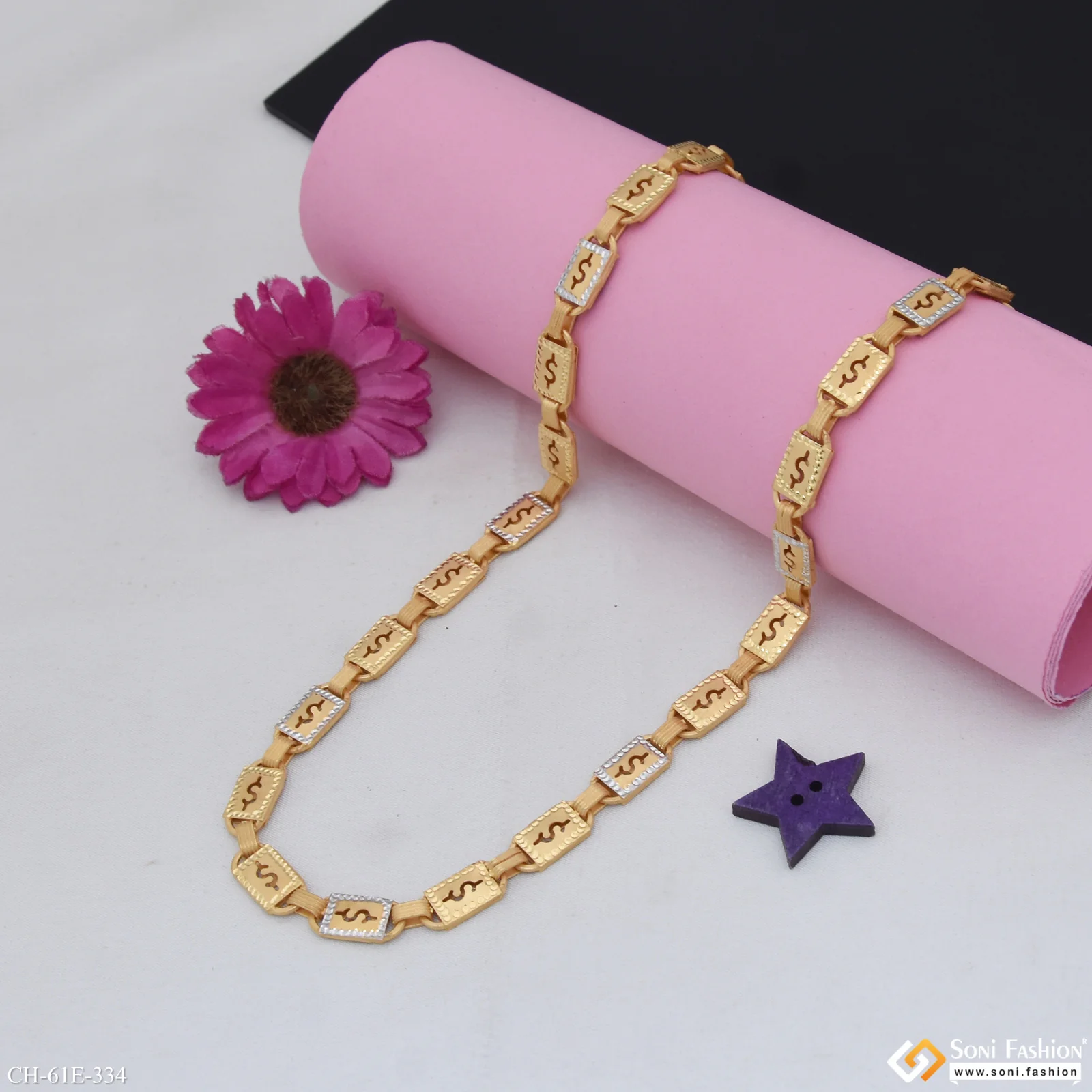 1 Gram Gold Plated Fabulous Design Biscuit Chain for Men - Style E334 - Image 4